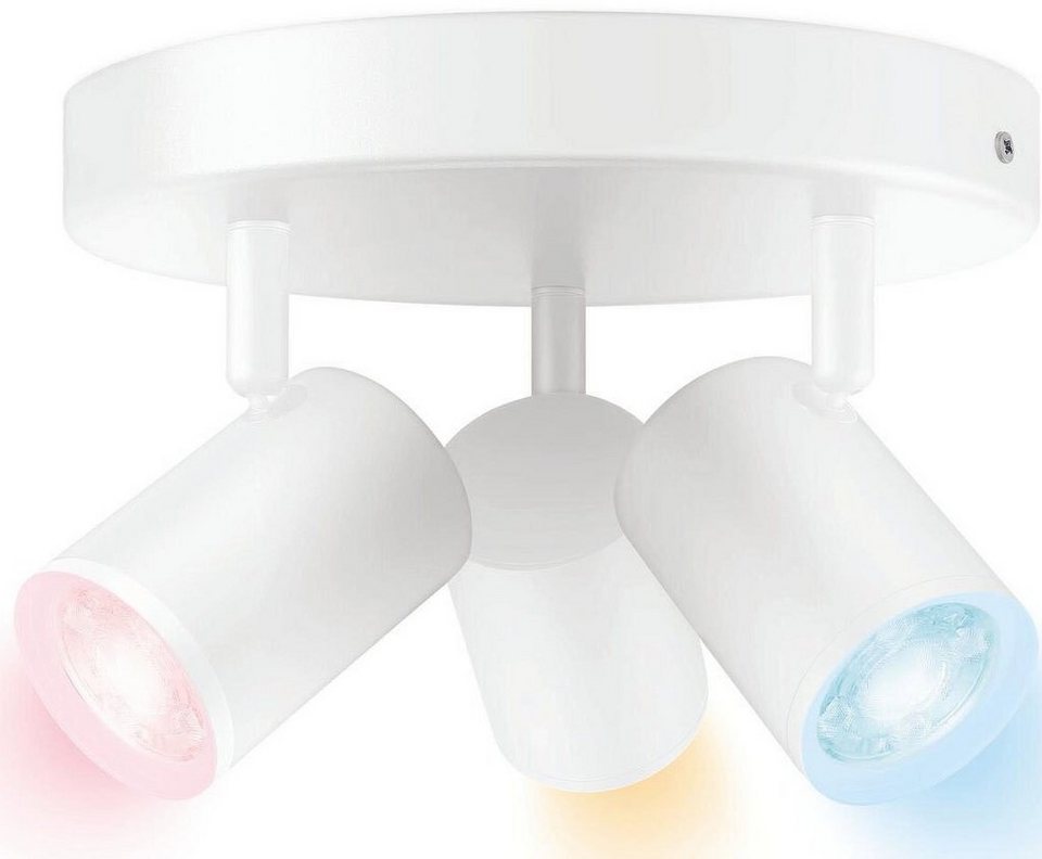 WiZ LED Deckenspots IMAGEO, Leuchtmittel wechselbar, warmweiß - kaltweiß,  Millionen Farben und dynamische Lichtmodi, Runde Deckenleuchte mit 3 Spots