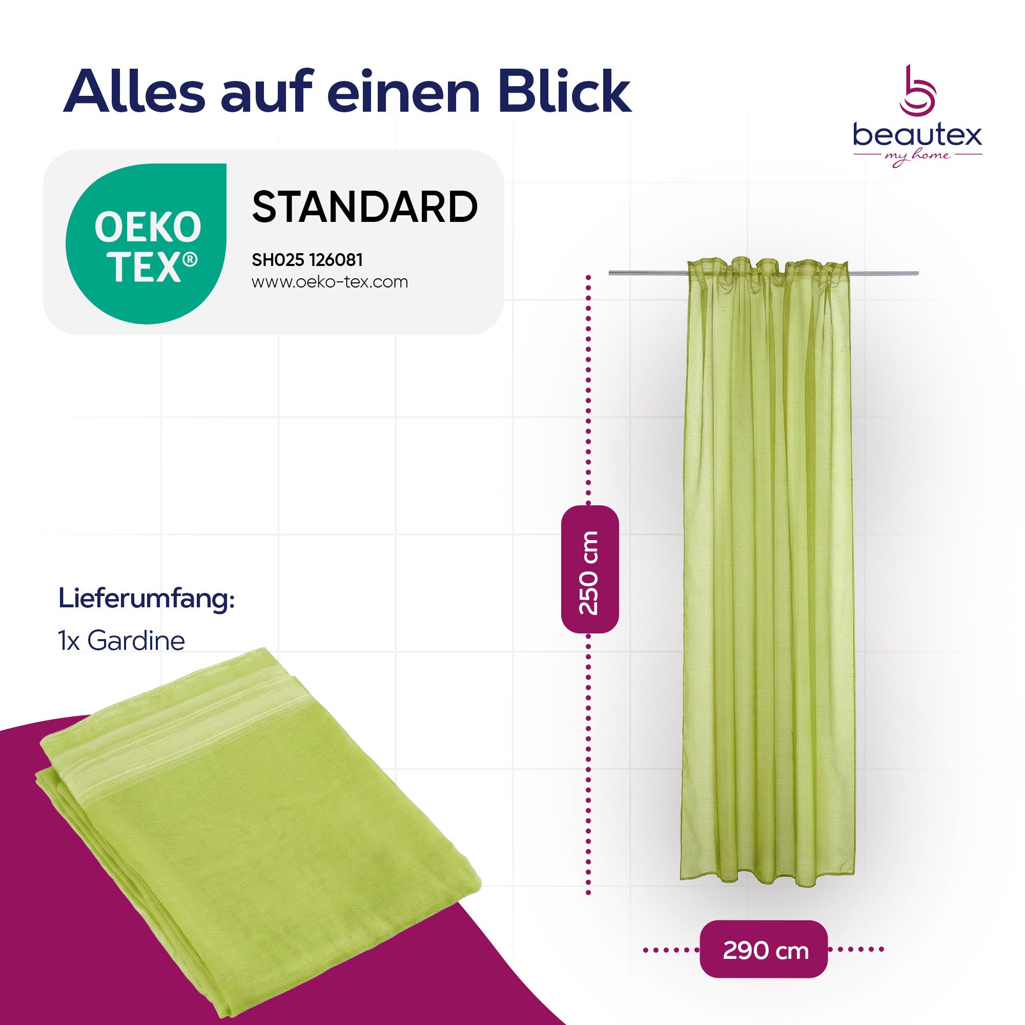 Beautex Gardine transparent Dolly, wählbar mit Kräusel- und Ösen- Aufhängung (1 St), Kräuselband, transparent