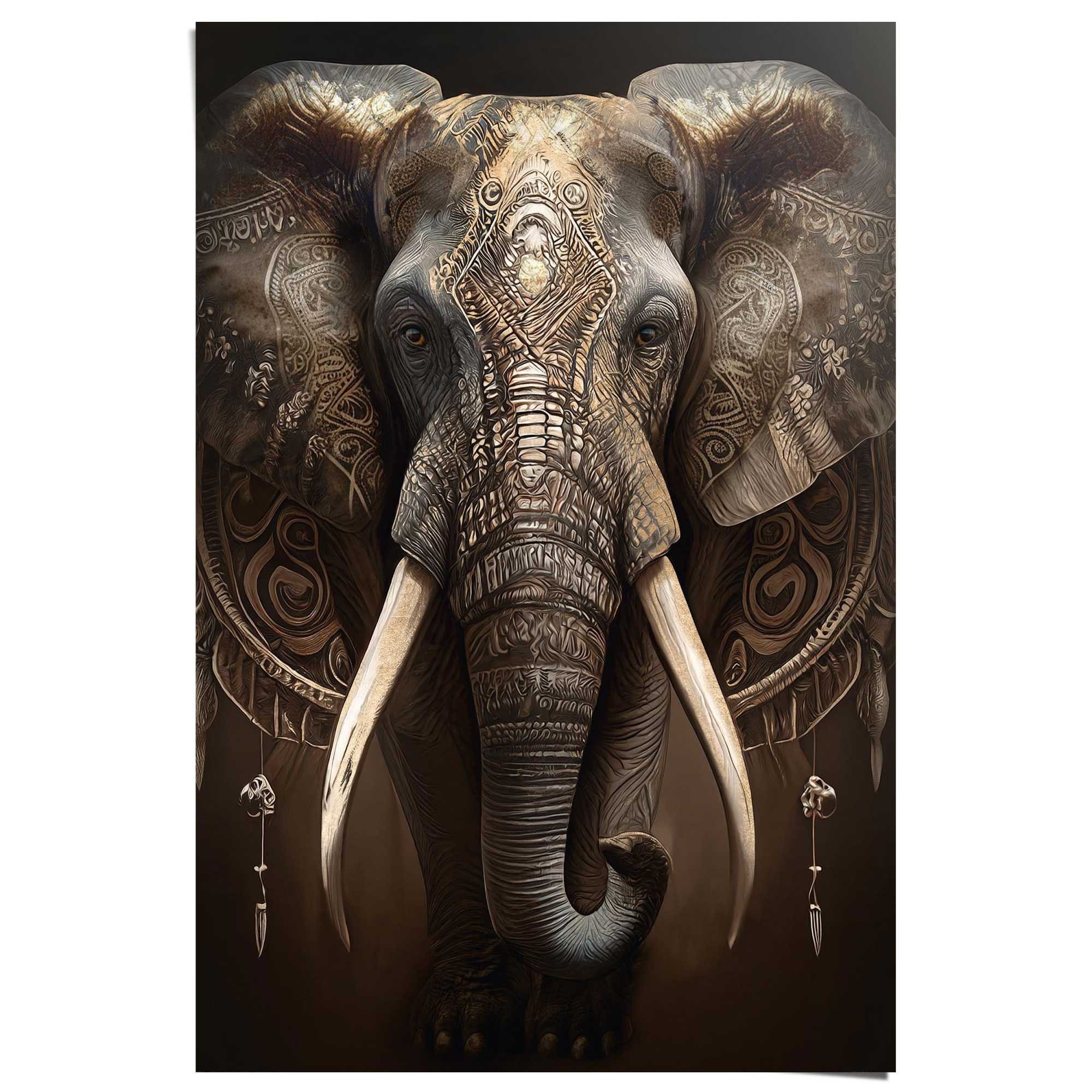 Reinders! Poster Dekorierter Elefant, Wohnzimmer - Braun - 150 gr. Papier - Tiere - 61x91,5 cm