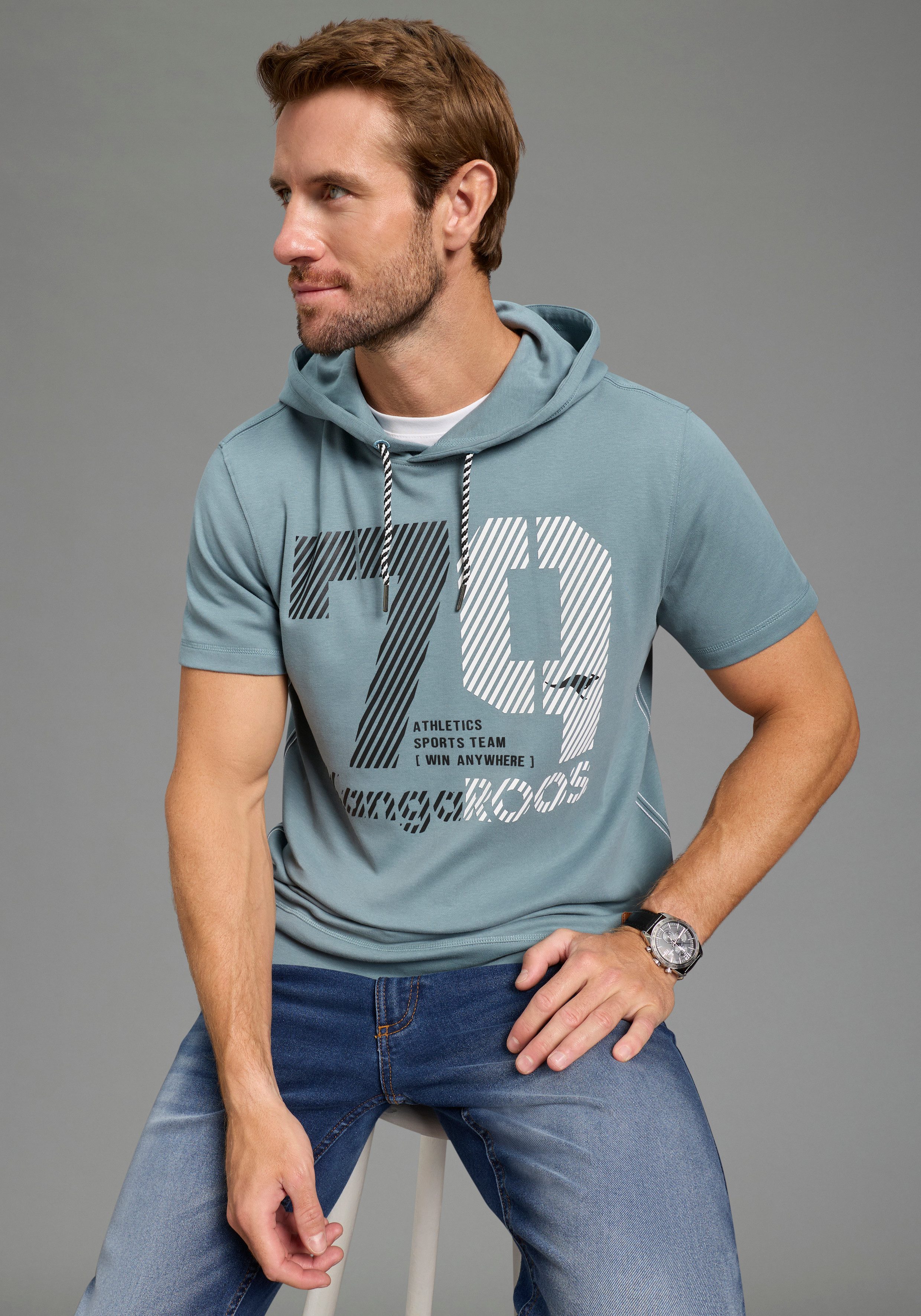 KangaROOS Kapuzenshirt mit Kapuze und angesetztem Bündchen, Halbarm-Design