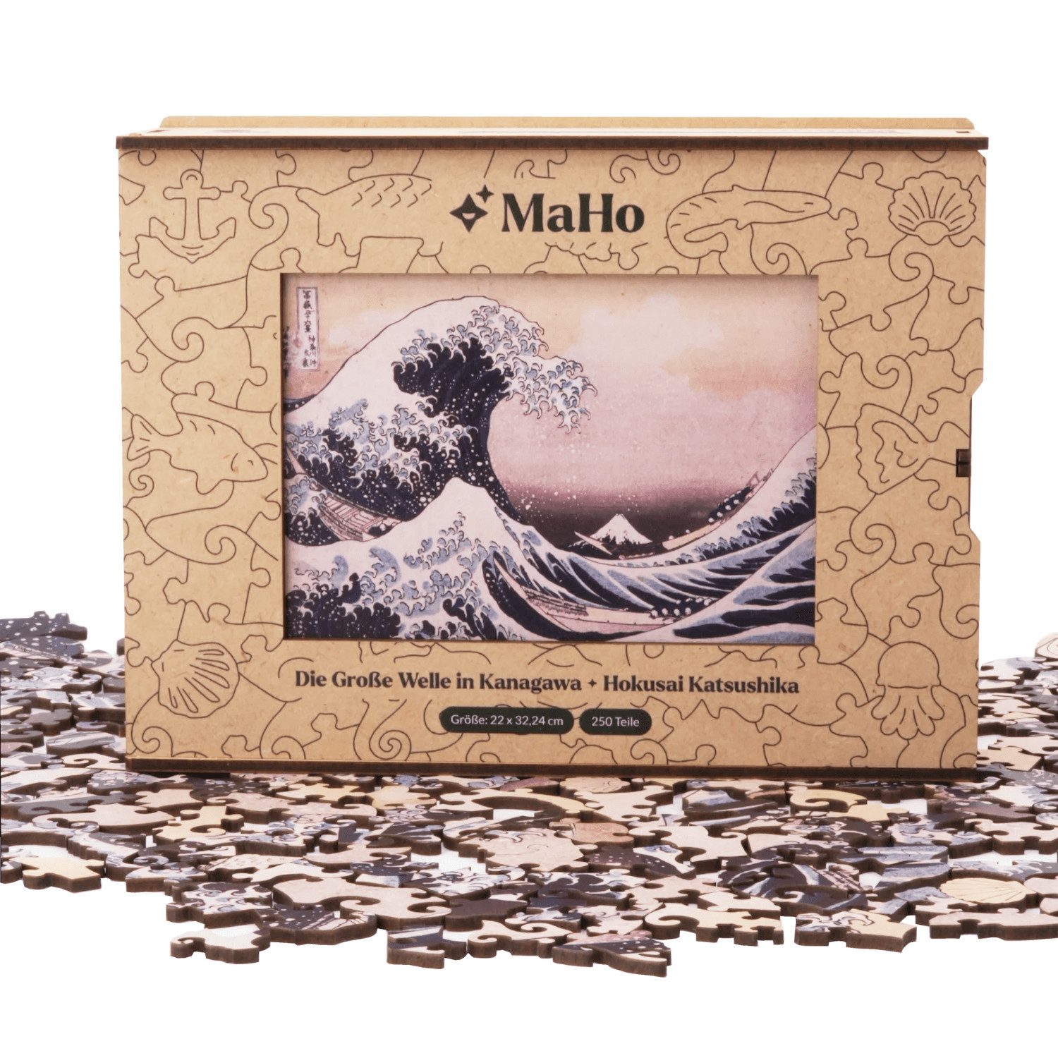 MagicHolz Puzzle Die Große Welle in Kanagawa Hokusai Katsushika Holzpuzzle (2D), 250 Puzzleteile, Künstler: Hokusai Katsushika
