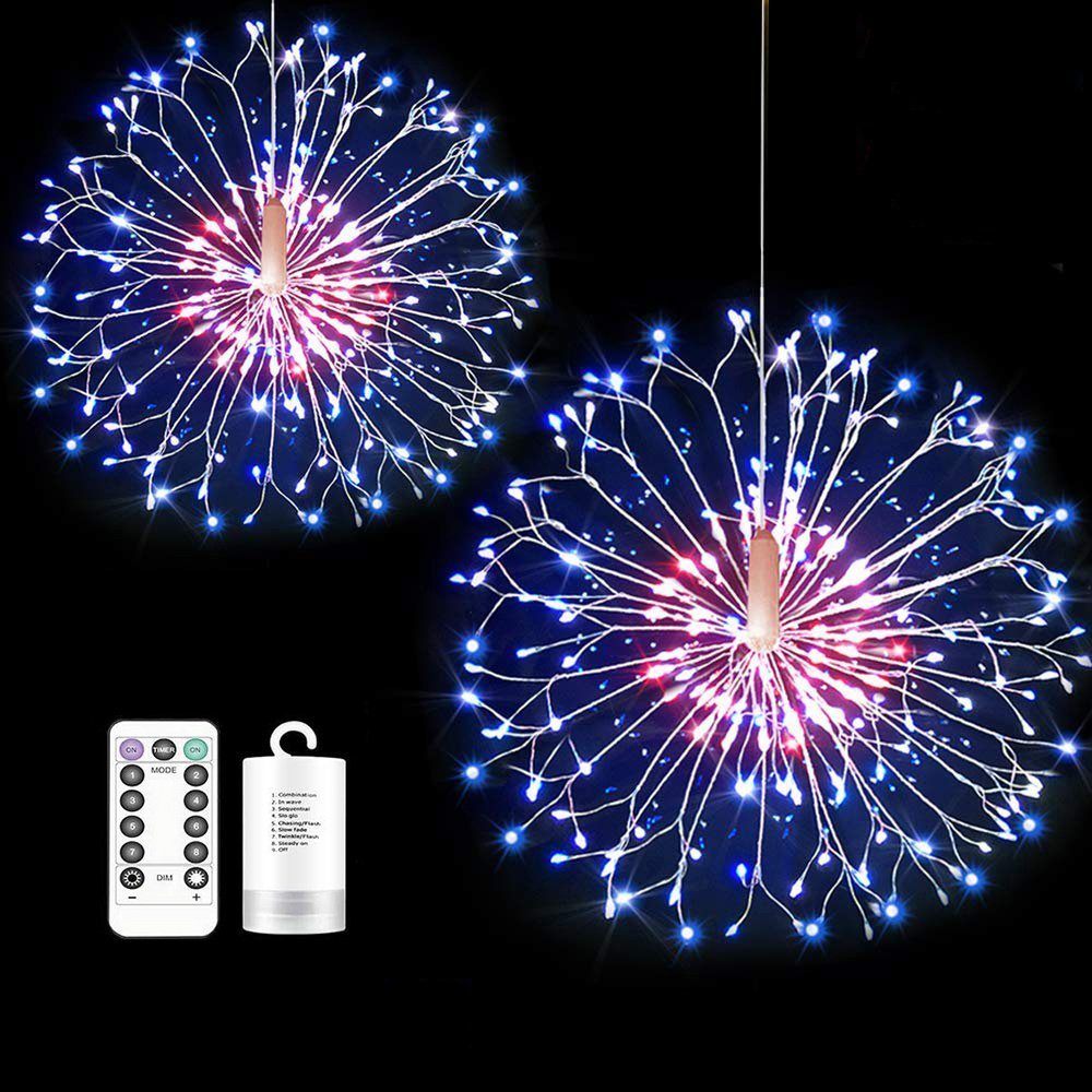 Sunicol LED-Lichterkette Feuerwerk, Batteriebetrieben, Außen mit Beleuchtun, Weihnachten Wasserdicht, 8 Starburst Fernbedienung,Timer Modi Deko Innen für Garten Mehrfarbig