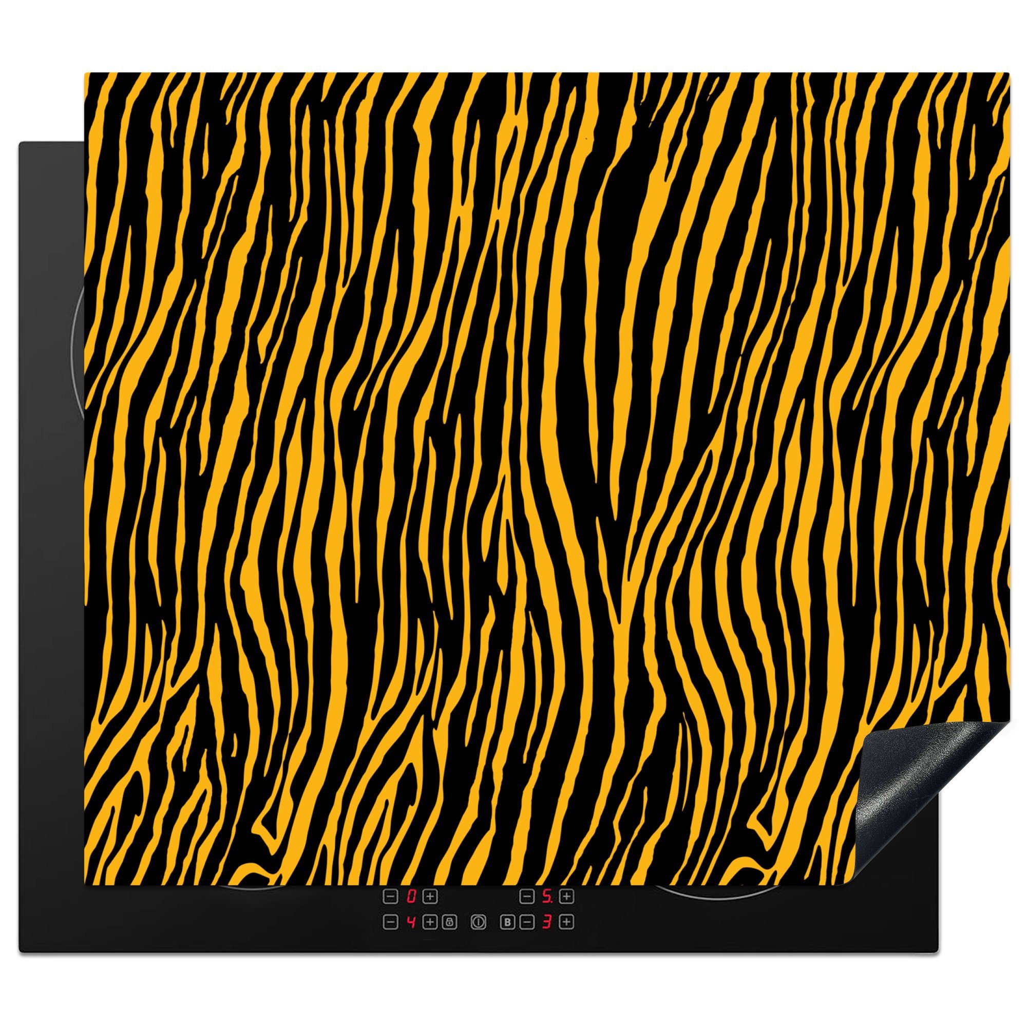 MuchoWow Herdblende-/Abdeckplatte Tigerdruck - Muster - Orange, Vinyl, (1 tlg), 59x52 cm, Ceranfeldabdeckung für die küche, Induktionsmatte