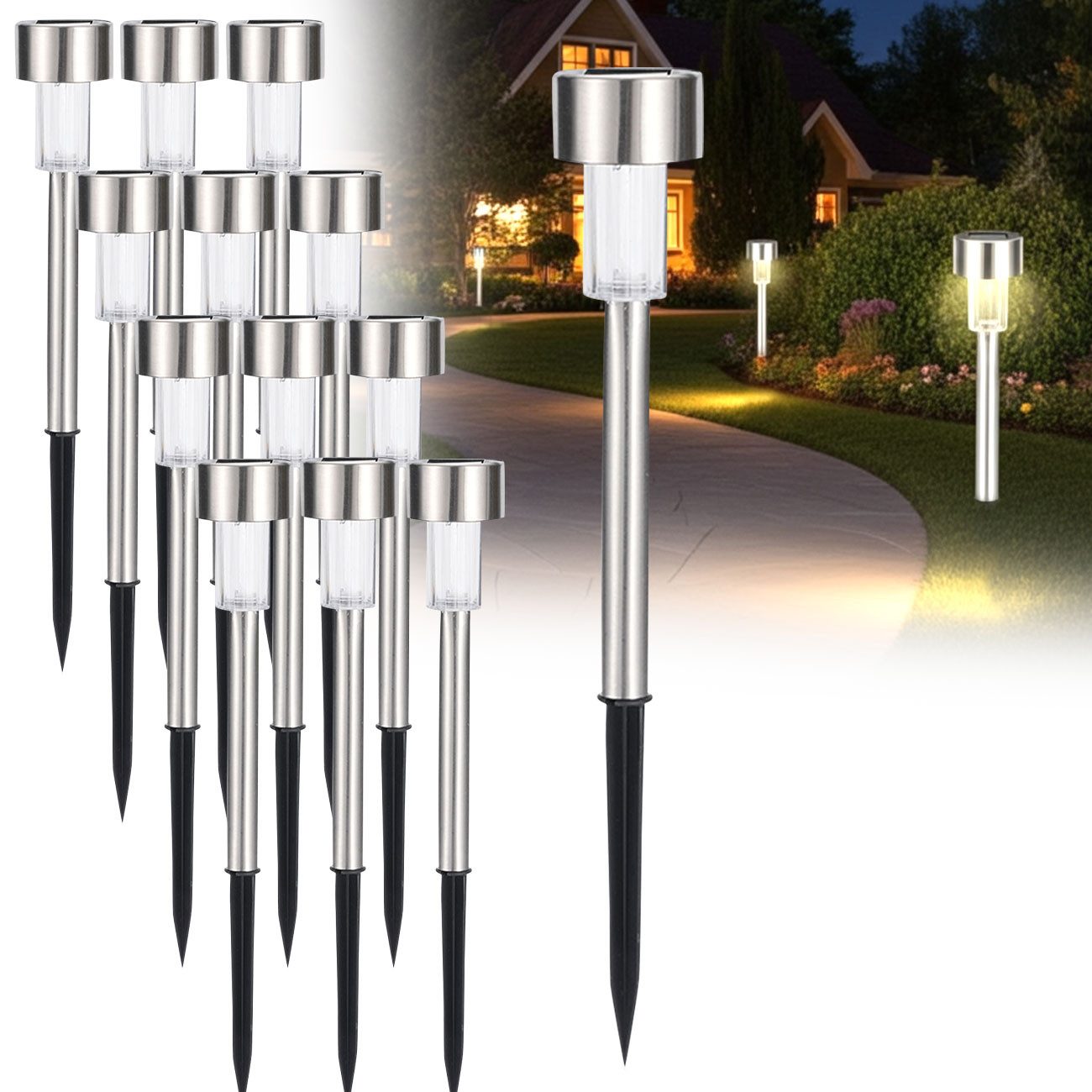 Casativo Gartenleuchte Solar-Wegeleuchten Set mit Erdspiess & Dämmerungssensor, wetterfeste Gartenleuchten