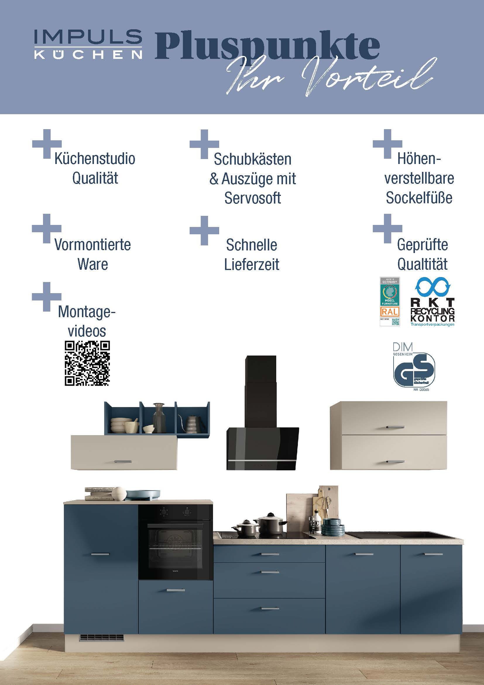IMPULS KÜCHEN Küchenzeile München, Ausrichtung wählbar, Schubkästen mit Soft-Close, (Set), in verschiedenen Farben erhältlich, Breite 210 cm