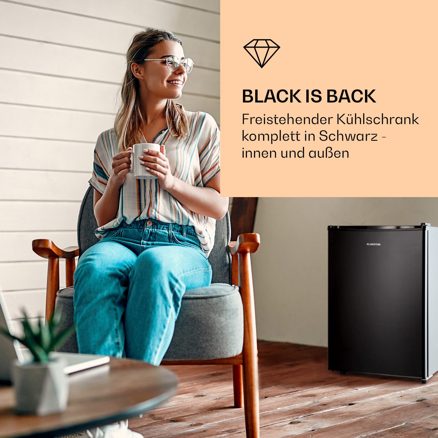 Klarstein Kühl-/Gefrierkombination Obsidian Kühlschrank 72L freistehend Eisfach schwarz Eiswürfelform 10045840, 67.6 cm hoch, 44.5 cm breit, Kühl-Gefrierschrank Mini Fridge Getränkekühlschrank Eiswürfelfach