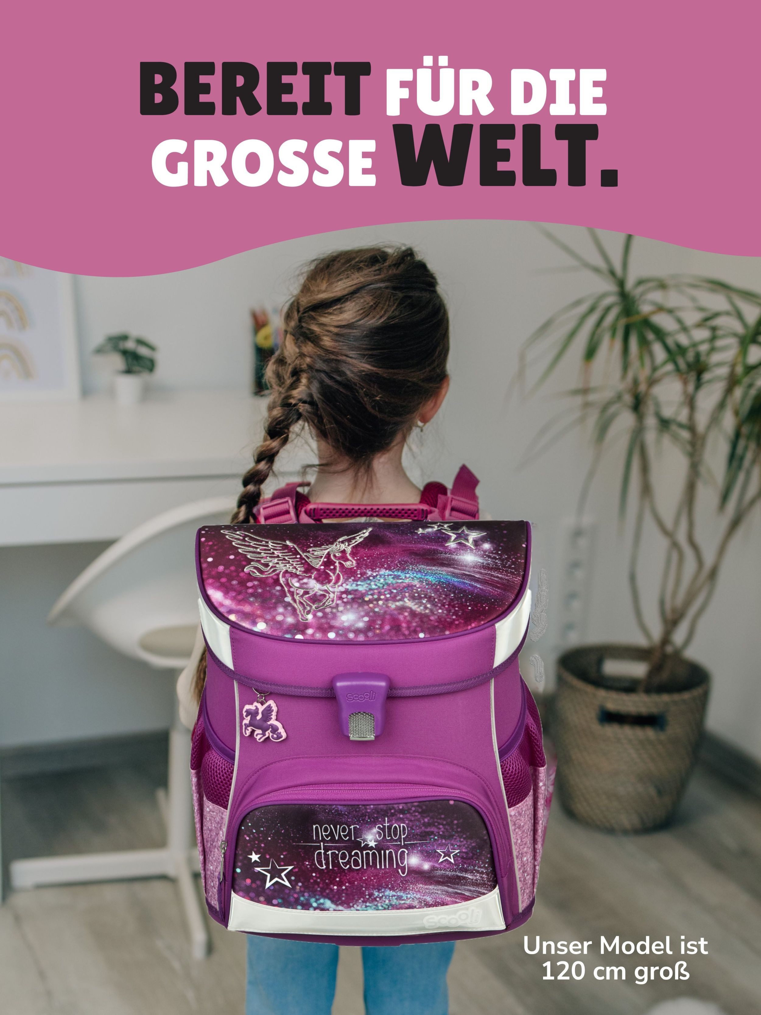 Scooli Schulranzen Campus Fit Pegasus Pferde Schultasche ab der 1. Klasse (Set, 10-tlg., inkl. Sporttasche und Schultüte / Zuckertüte), mit Brustgurt, 980 Gramm – Bild 3 von 5