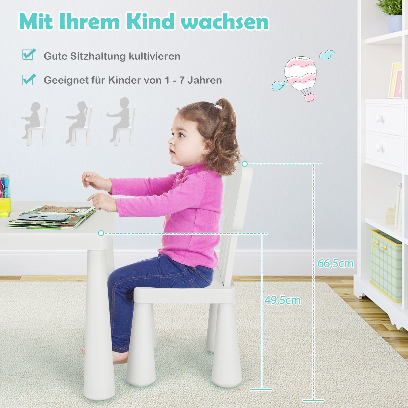 COSTWAY Kindersitzgruppe 3 TLG. Kindermöbel, (Kindertisch mit 2 Stühlen) günstig online kaufen