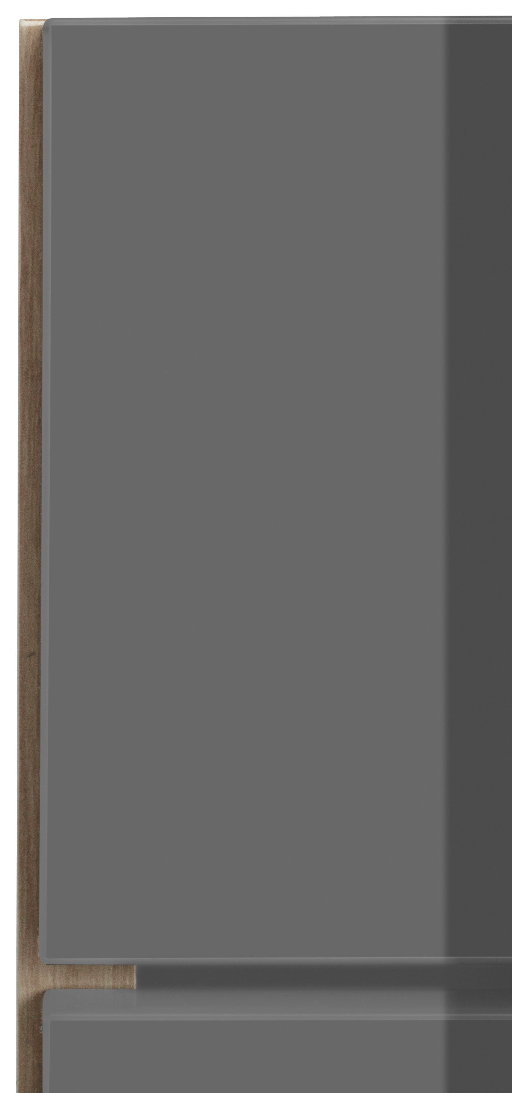 OPTIFIT mit 2 akaziefarben Kochfeldumbauschrank Bern Auszügen, | cm 60 grau Hochglanz/akaziefarben Füße breit, mit höhenverstellbare