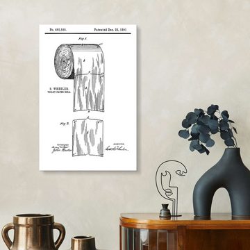 Posterlounge Acrylglasbild Typobox, Vintage-Patent Toilettenpapier (englisch), Badezimmer Vintage Illustration