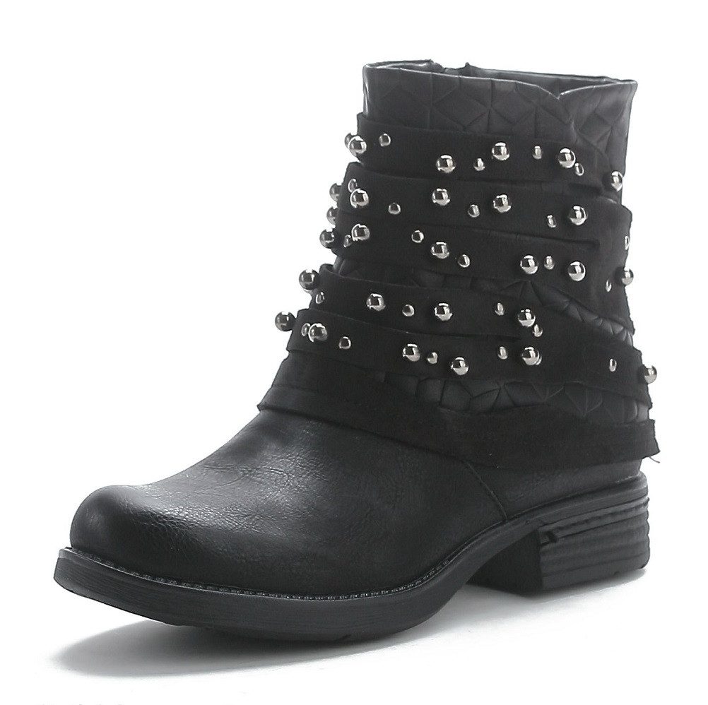 Pogolino ST016 Bikerboots Damen Nieten Stiefeletten Biker Boots leicht gefü günstig online kaufen