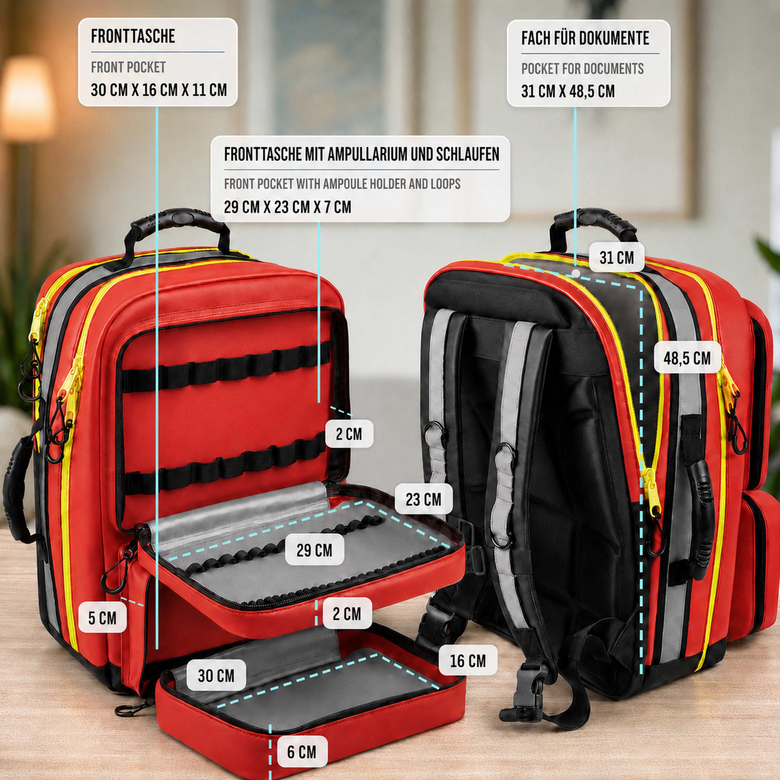 pulox Erste-Hilfe-Set Erste Hilfe Rucksack - Großer Notfallrucksack in Rot aus Plane, (1 St) – Bild 3 von 5