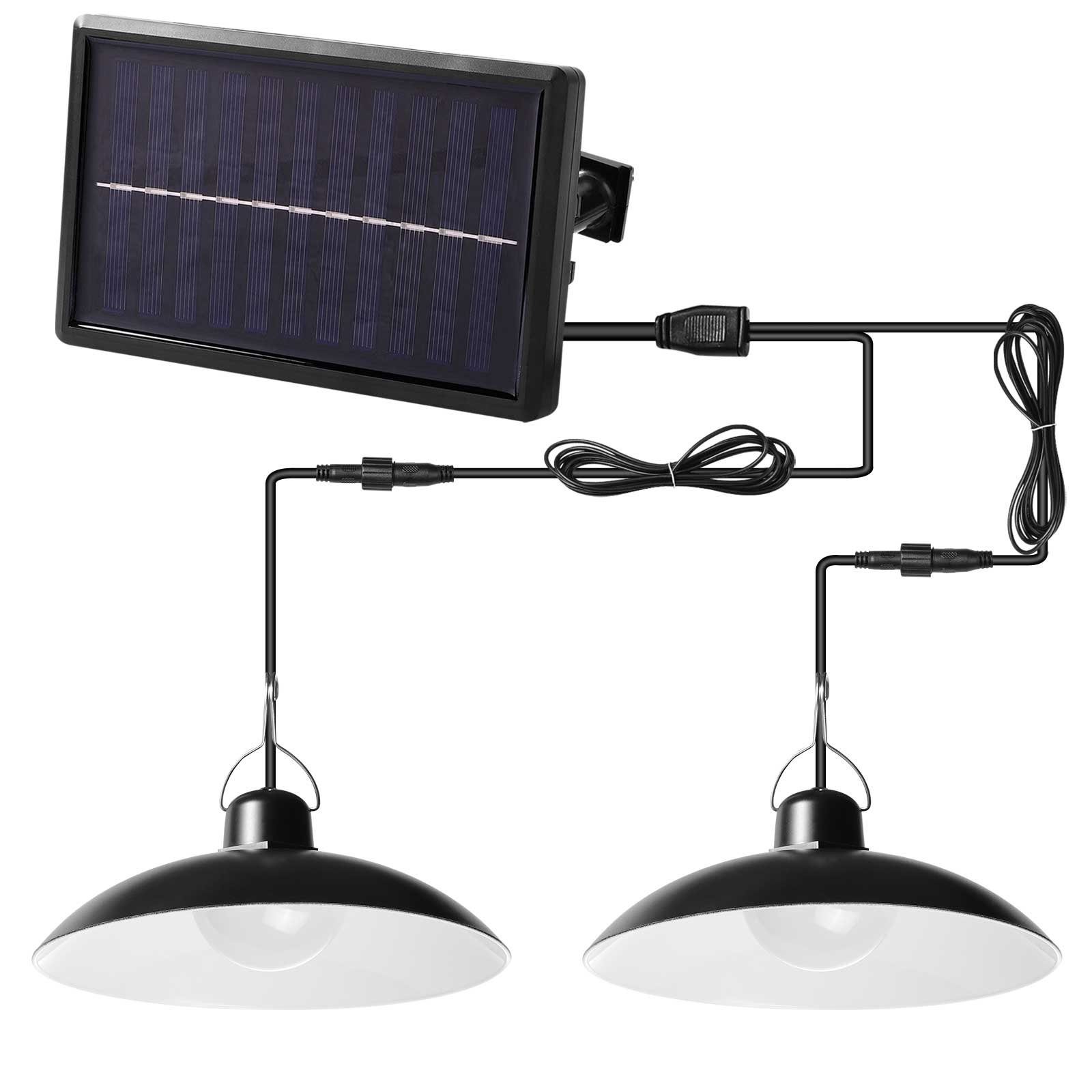 Sunicol LED Solarleuchte 1 Solar panel und 2 Lampe, energiesparend, dimmbar mit Fernbedienung, LED Solarleuchte, LEDs, Warmes Weiß, Weiß, IP65 Wasserdicht