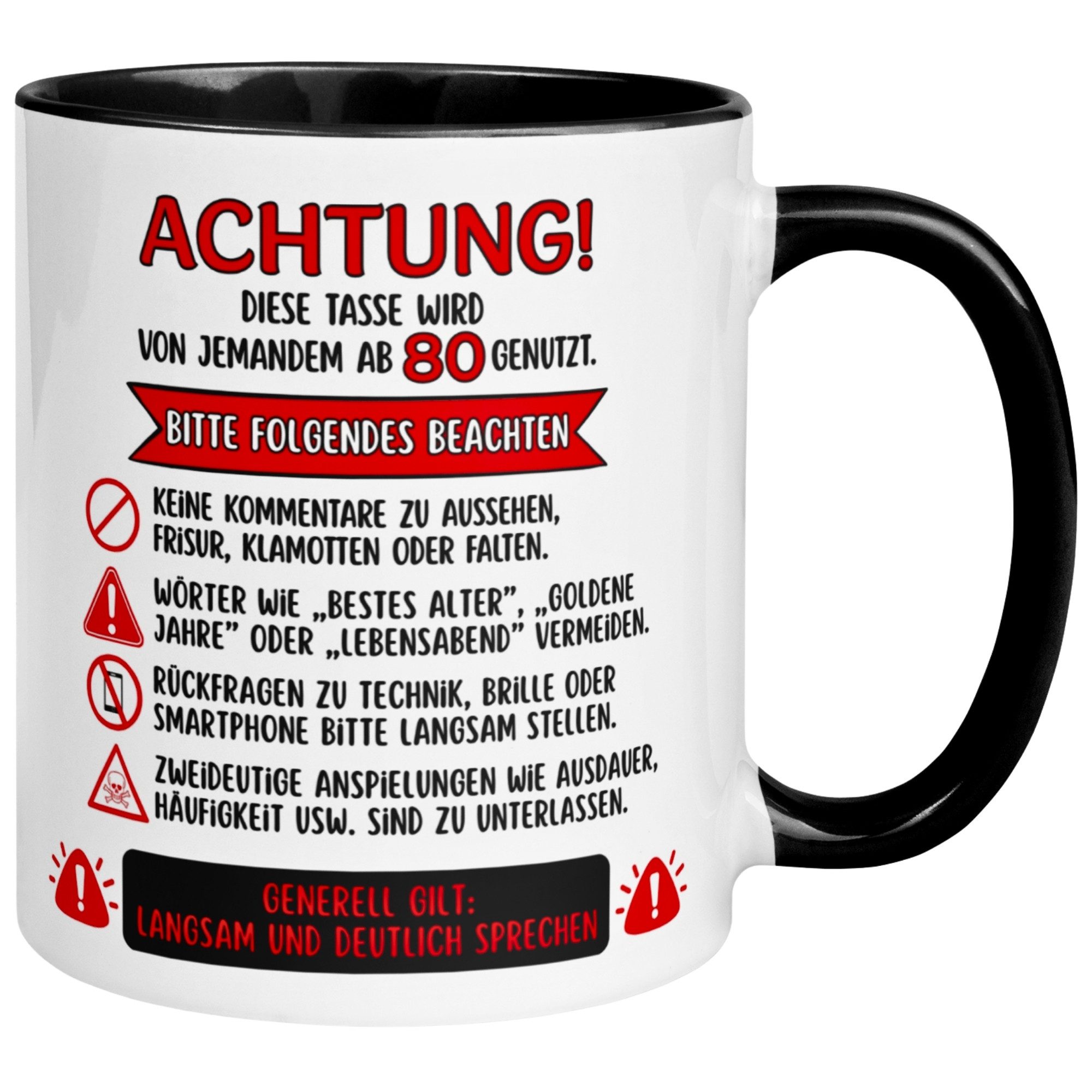 Momentals Tasse 80 Geburtstag Mann Frau – ACHTUNG – Geburtstagsgeschenk Männer Frauen, Gratis Versand · Links-&Rechtshänder · Spülmaschinenfest