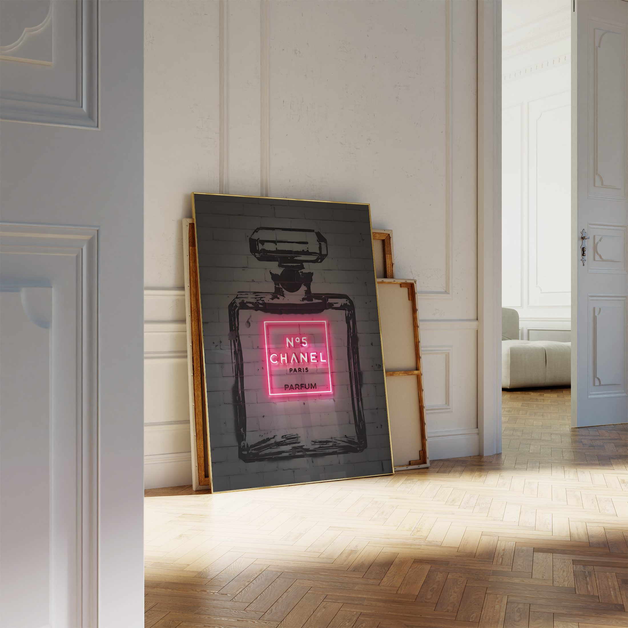 JUSTGOODMOOD Poster Premium ® Chanel No.5 Poster · Neon Effekt · ohne Rahmen