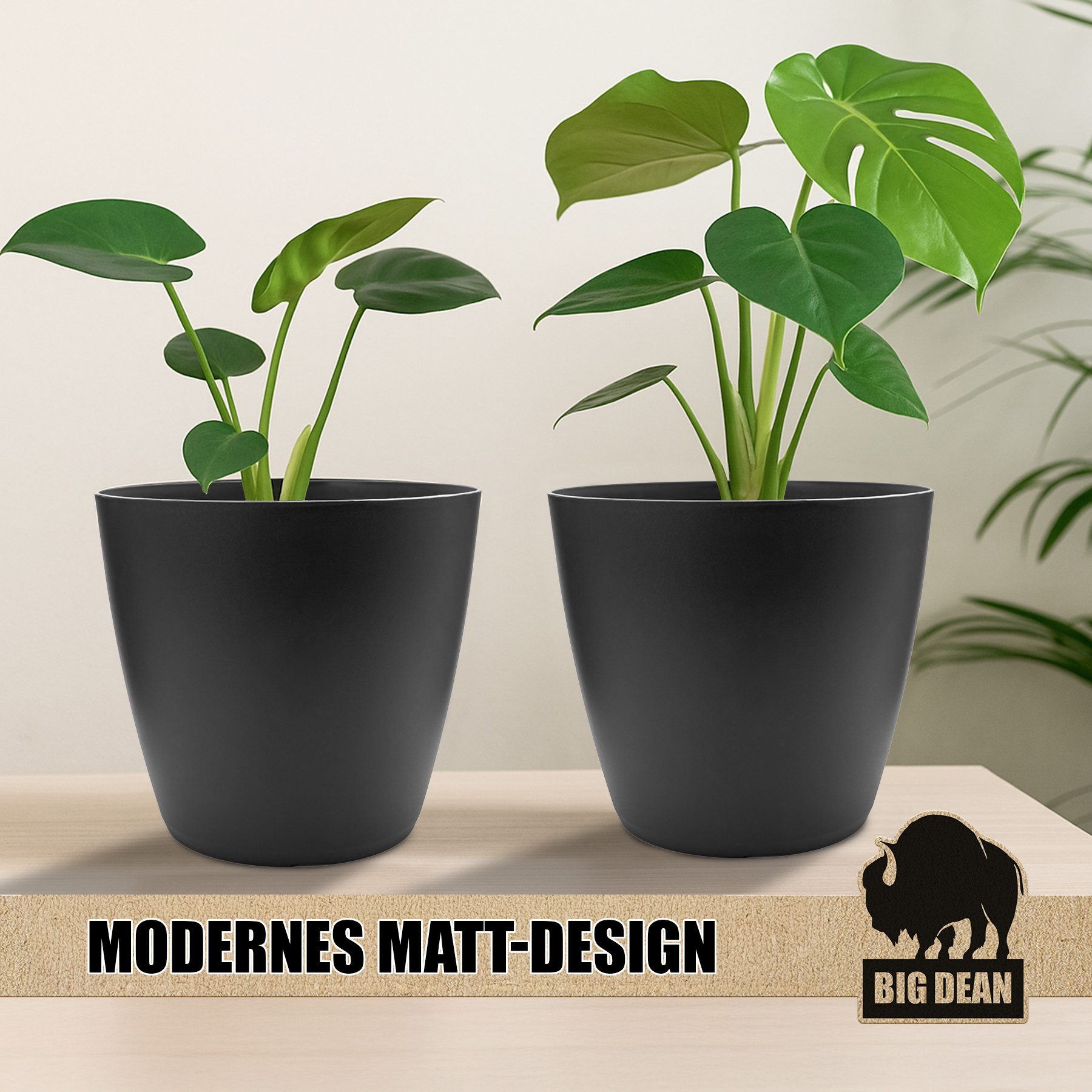 BigDean Blumentopf 2 Stück Blumentopf, Übertopf aus Kunststoff im Modernen Look (Set, 2 St., Blumentöpfe), Modernes Design, Natürliche Ästhetik