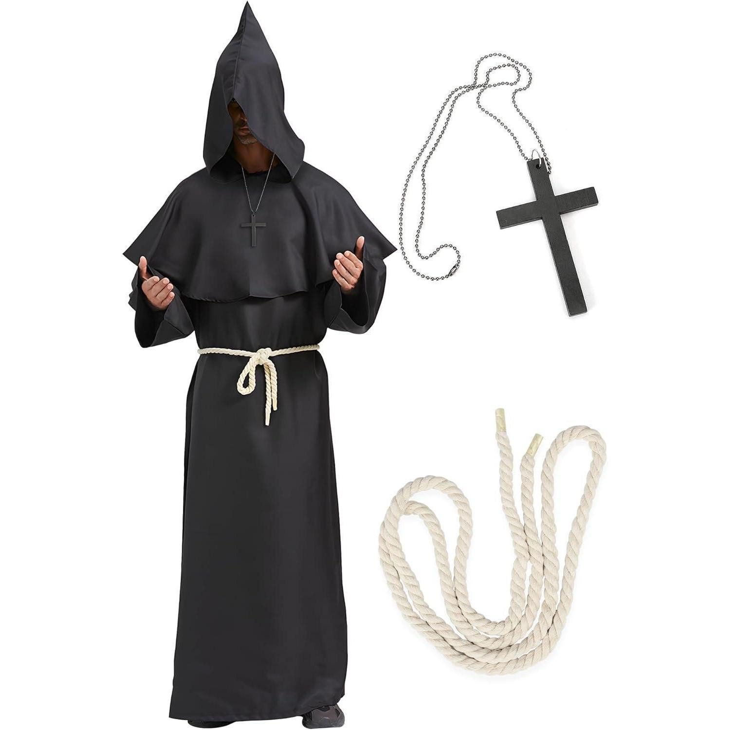 LuxusKollektion Mönch-Kostüm Mittelalter Mönch Robe Priester Kostüm Halloween Zauberer Mantel