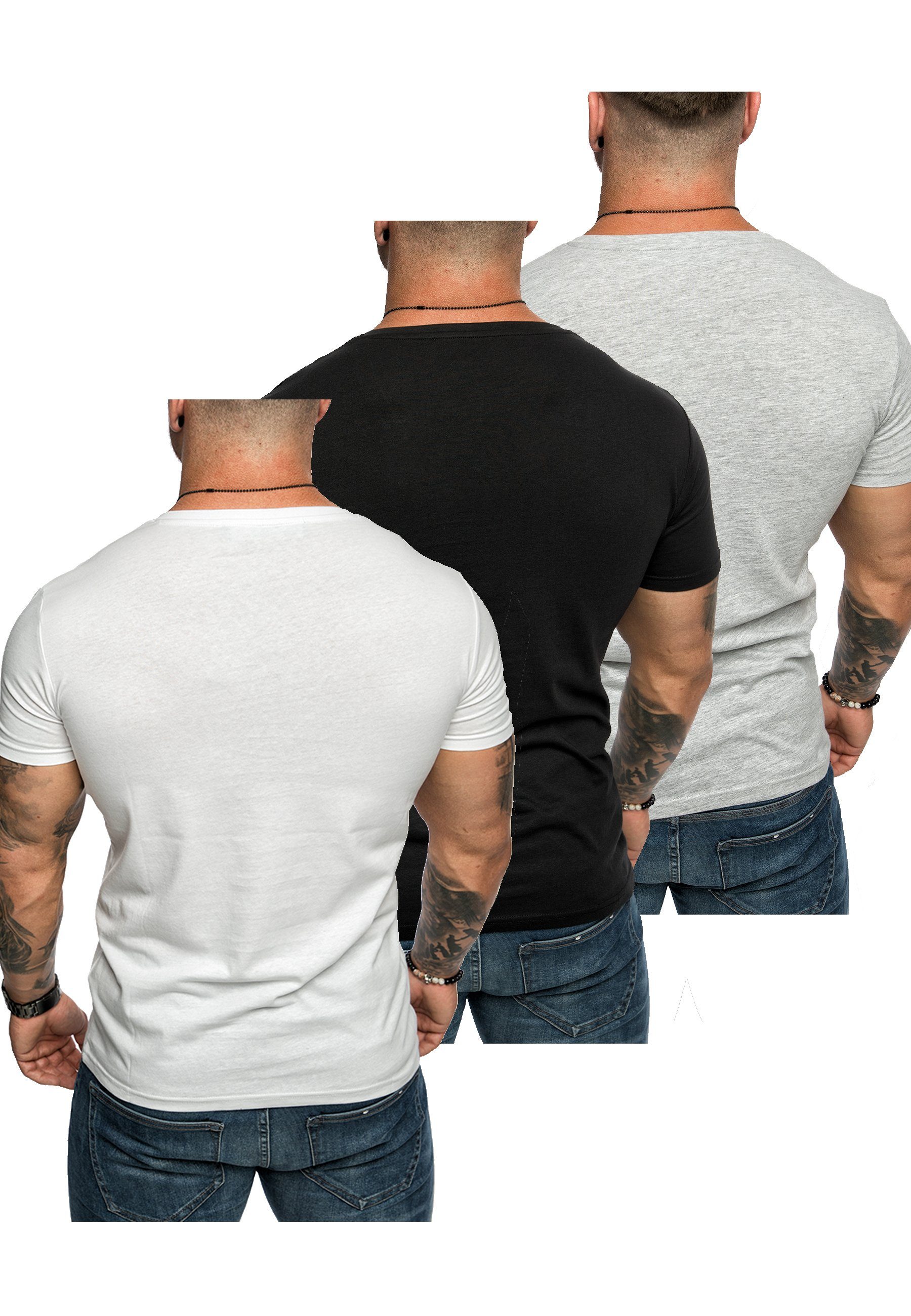 Amaci&Sons T-Shirt 3. PATERSON Herren Schwarz T-Shirt Basic T-Shirts mit 3er-Pack + (Grau Weiß) Herren V-Ausschnitt Oversize (3er-Pack) 