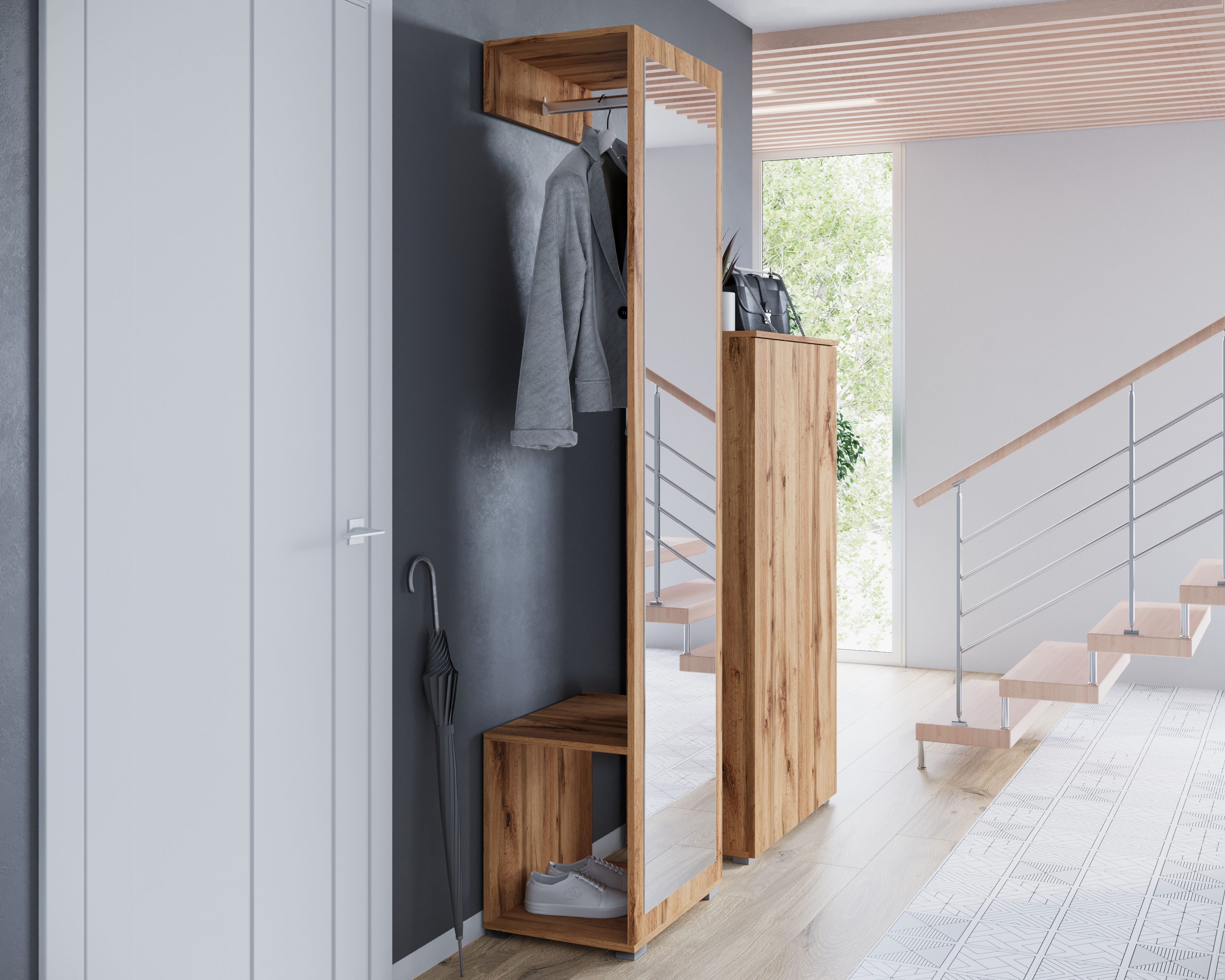 OTTO home Garderobenschrank Paris moderne Garderobenschrank 190cm, mit Kleiderstange und Frontspiegel