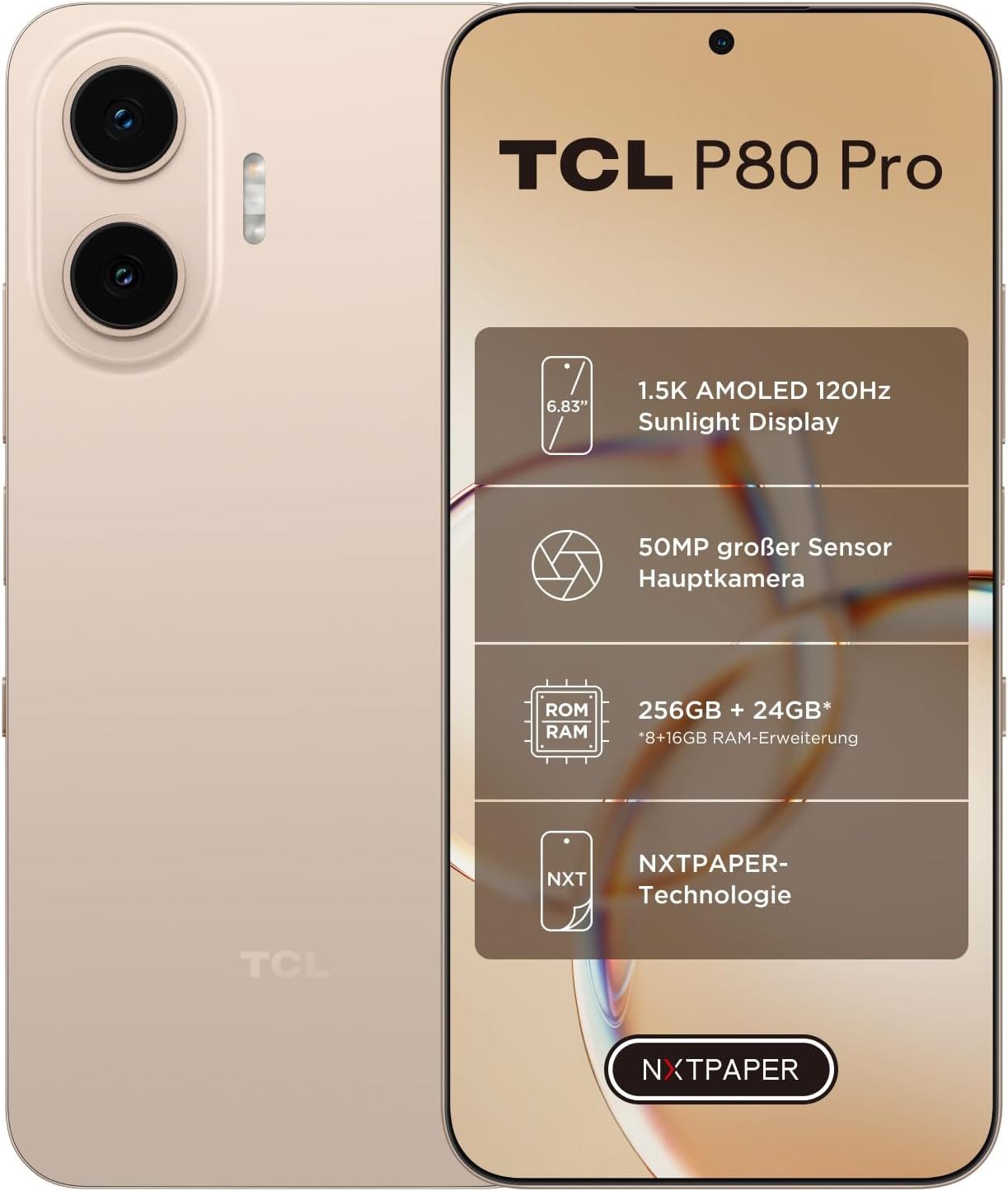 TCL P80 Pro 8+256GB Smartphone (17,35 cm/6,83 Zoll, 256 GB Speicherplatz, 50 MP Kamera, NXTPAPER-Technologie)