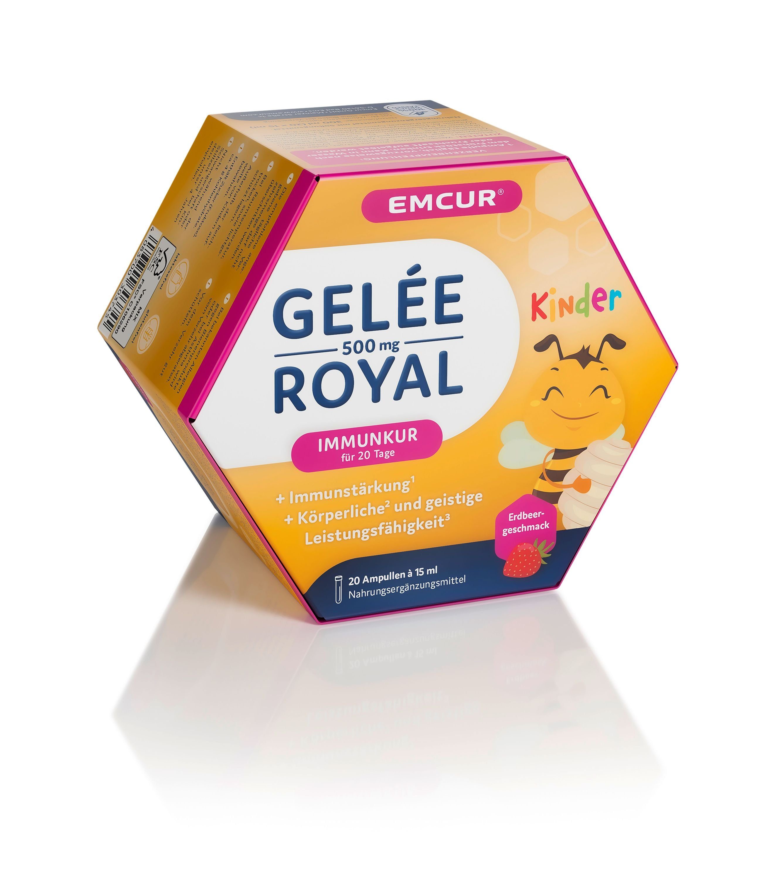 EMCUR Präparat Gelee Royal 500 mg Erdbeere, 20 Ampullen à 15 ml, 20-Tage Kinder Immunkur mit Propolis