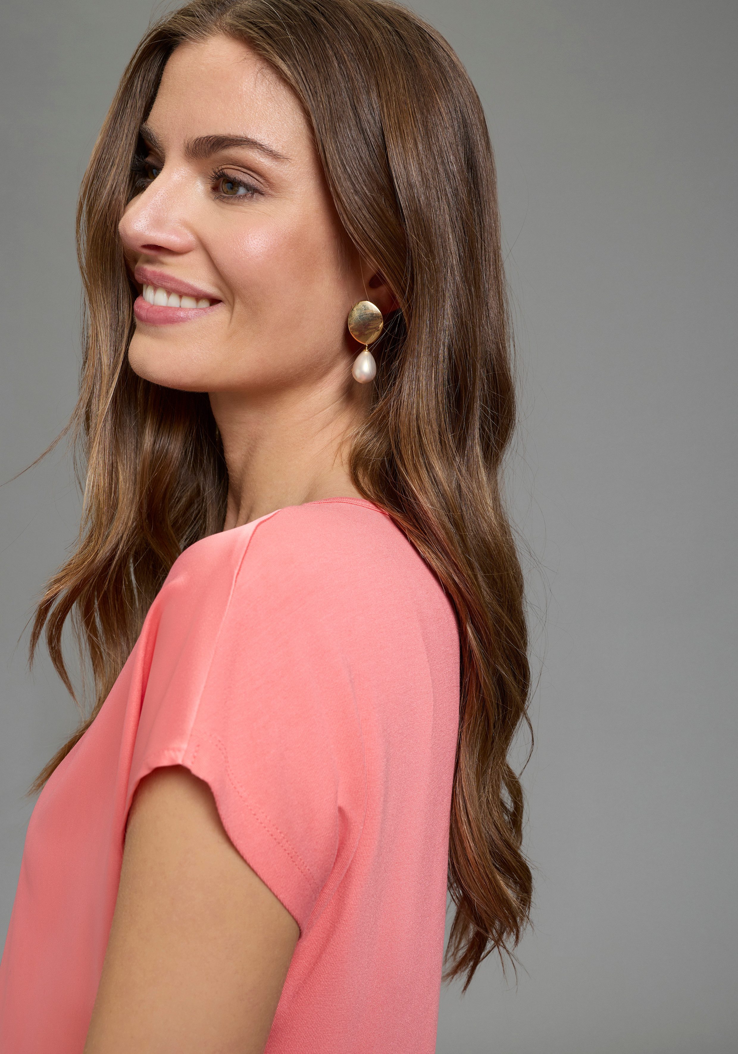 Laura Scott Shirtbluse mit Satin-Vorderteil und hochflexiblen Jersey-Rücken lockere Passfrom, zeitlos & gut zu kombinieren