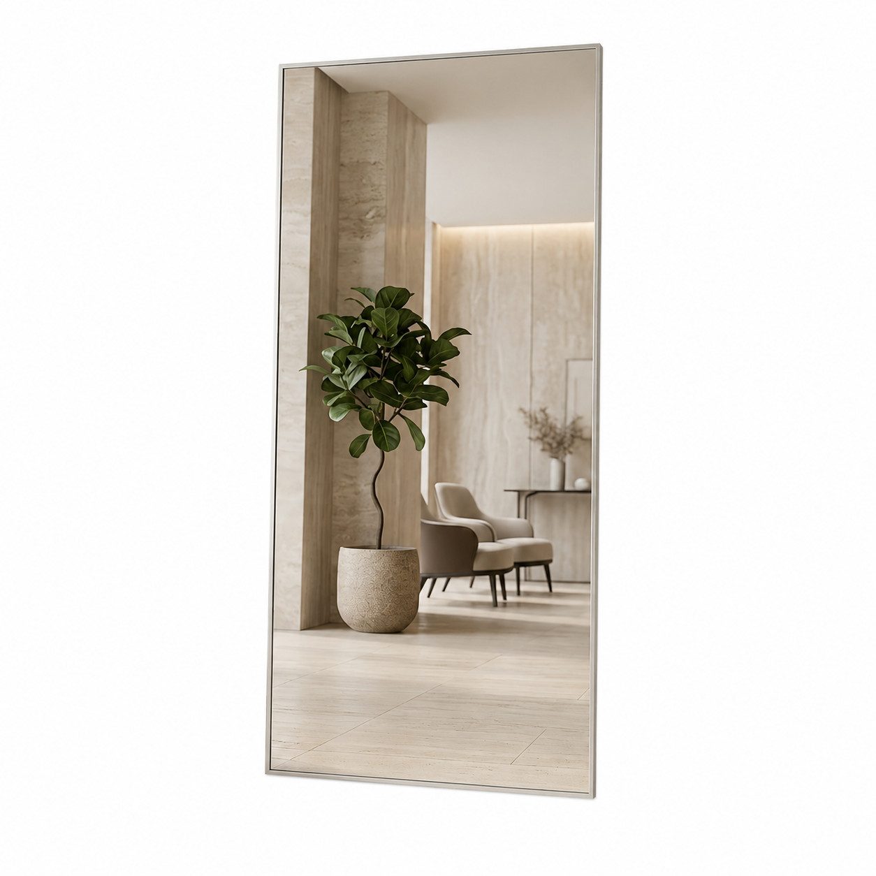 BOURGH Ganzkörperspiegel MILAN großer Standspiegel 190 x 85cm - Anlehnspiegel in silber, verstärkte Rückseite für mehr Stabilität