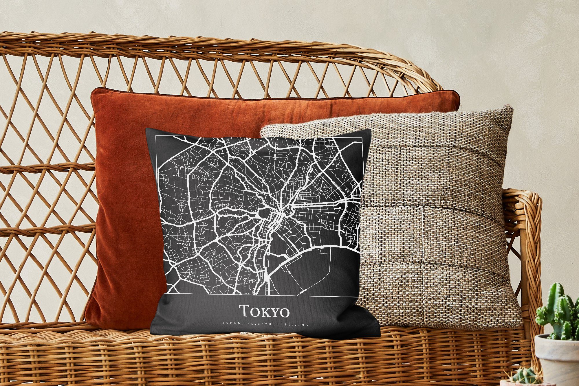 MuchoWow Dekokissen Karte - Tokio, - Wohzimmer, - Deko, Sofakissen mit Füllung Schlafzimmer, Tokio Zierkissen Stadtplan für