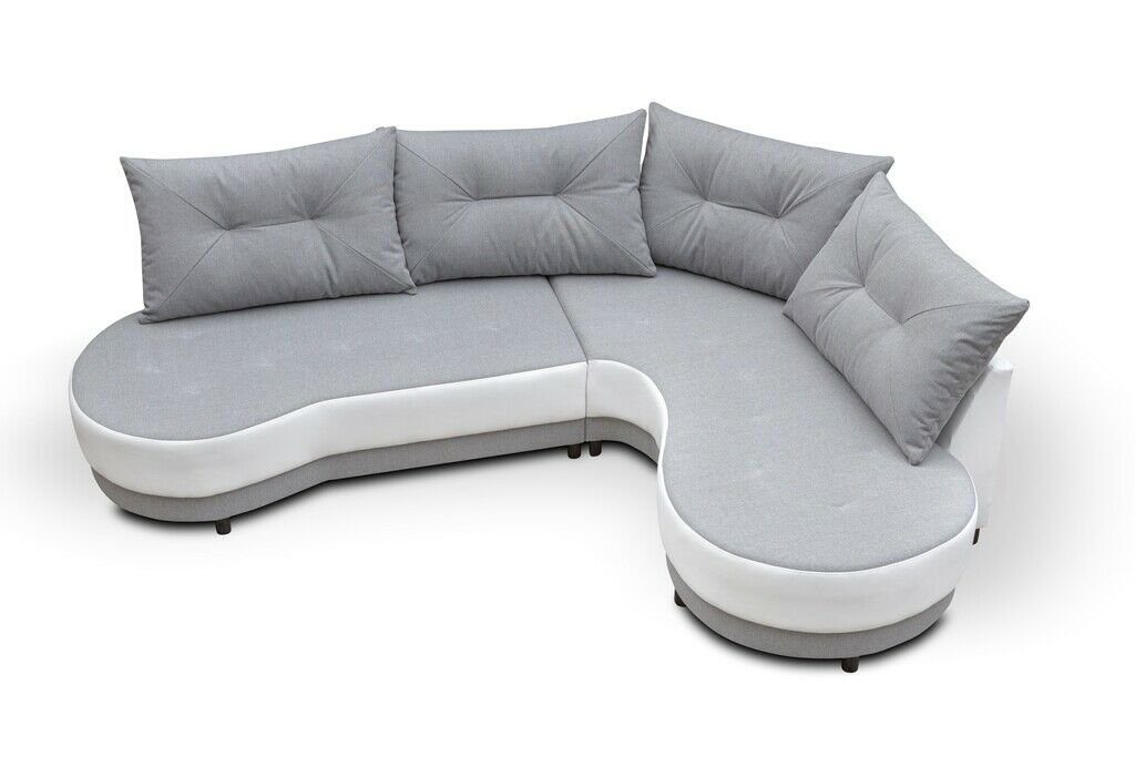 Loungesofa Wohnzimmer Ecksofa, Couch L-Form JVmoebel Sofa Polstersofa mit Grau/Weiß Kissen
