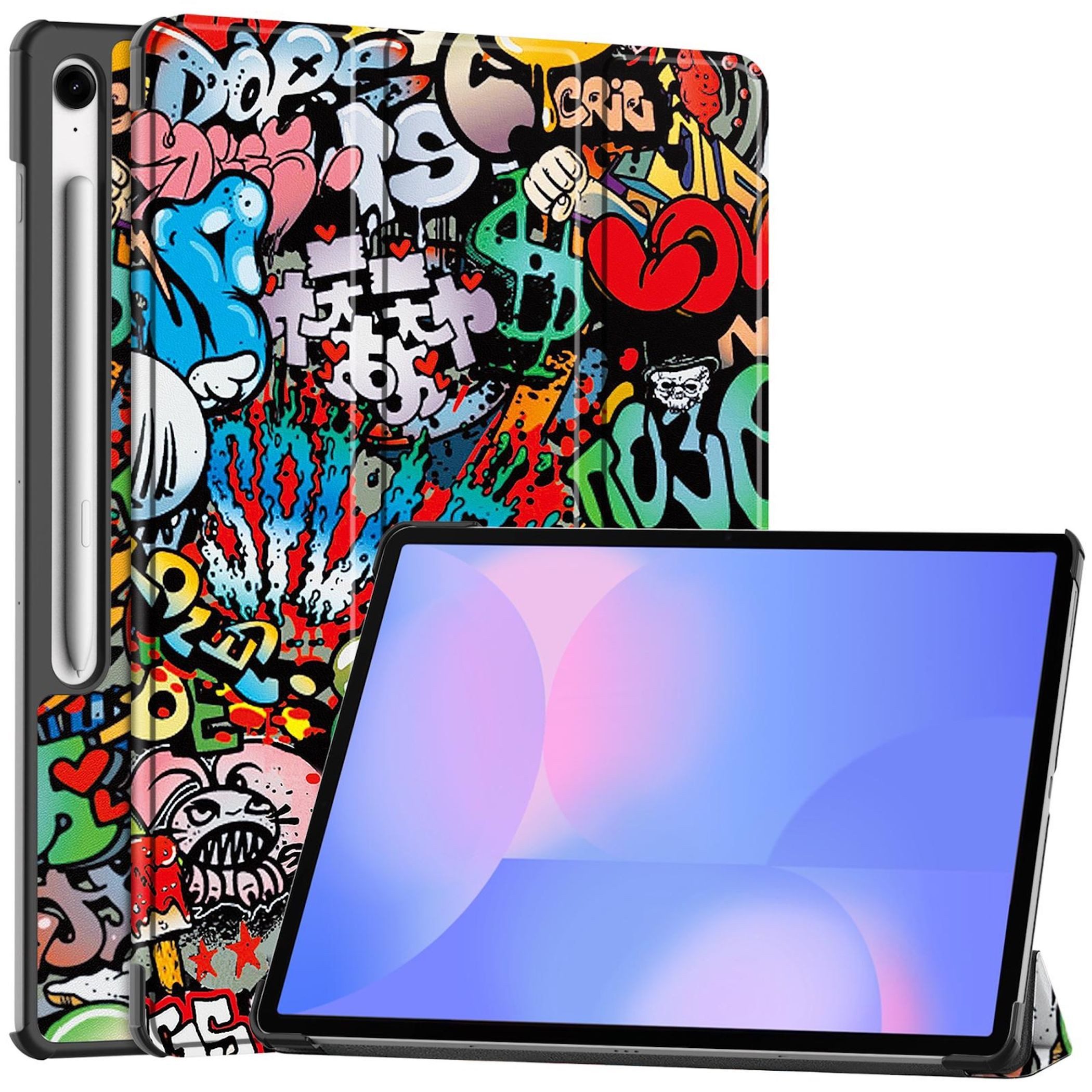 Wigento Tablet-Hülle Für Samsung Galaxy Tab S10 FE Plus 3folt Wake UP Smart Hülle Graffiti, Graffiti Design, 3-Fold Standfunktion