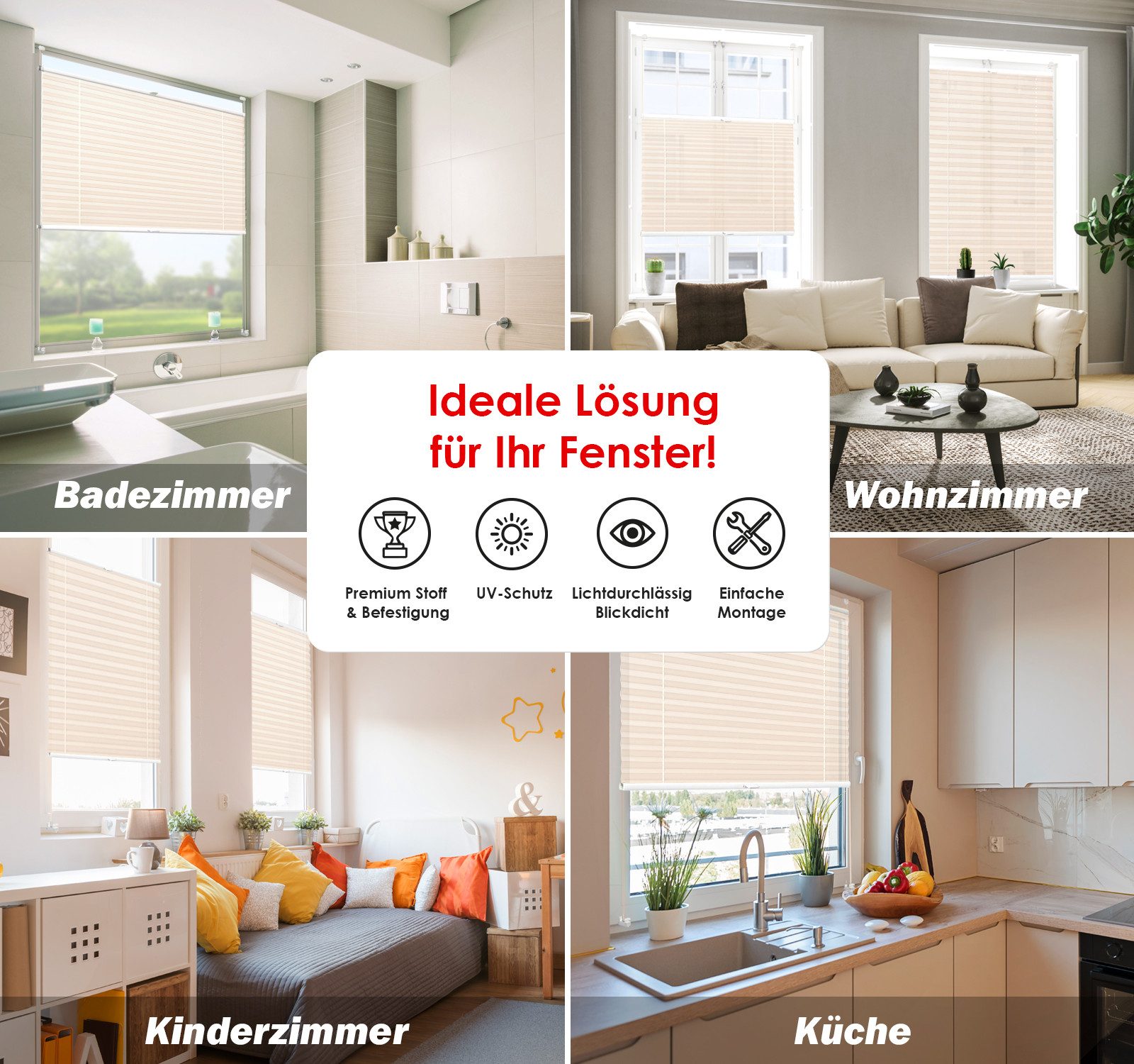 DomDeco Plissee Premium Plissee ohne Bohren, Sichtschutz, lichtdurchlässig, blickdicht, Klemmfix, Klemmfix, UV-beständig, modernes Design, stufenlos