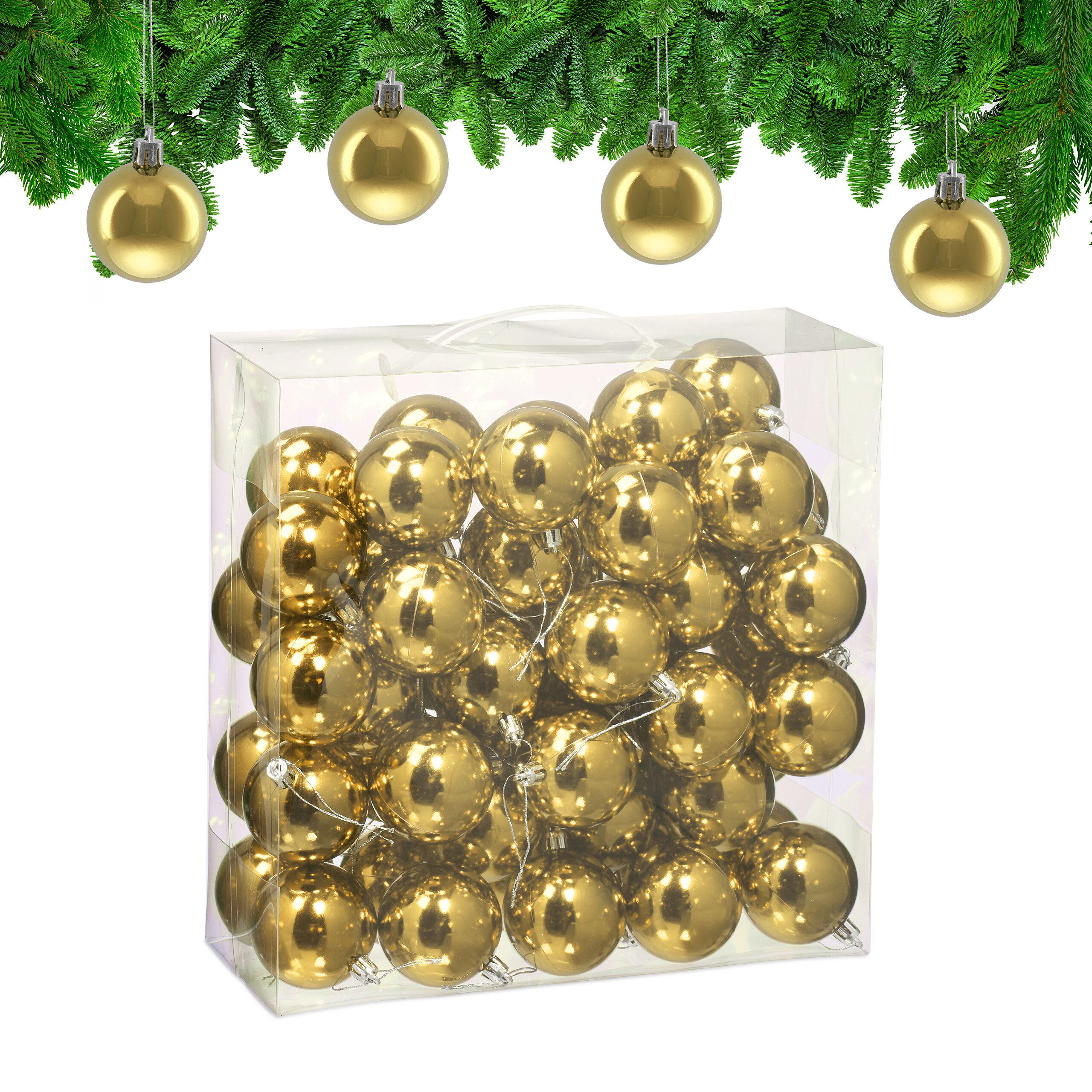 relaxdays Weihnachtsbaumkugel Weihnachtskugeln im 50er Set (50 St), gold