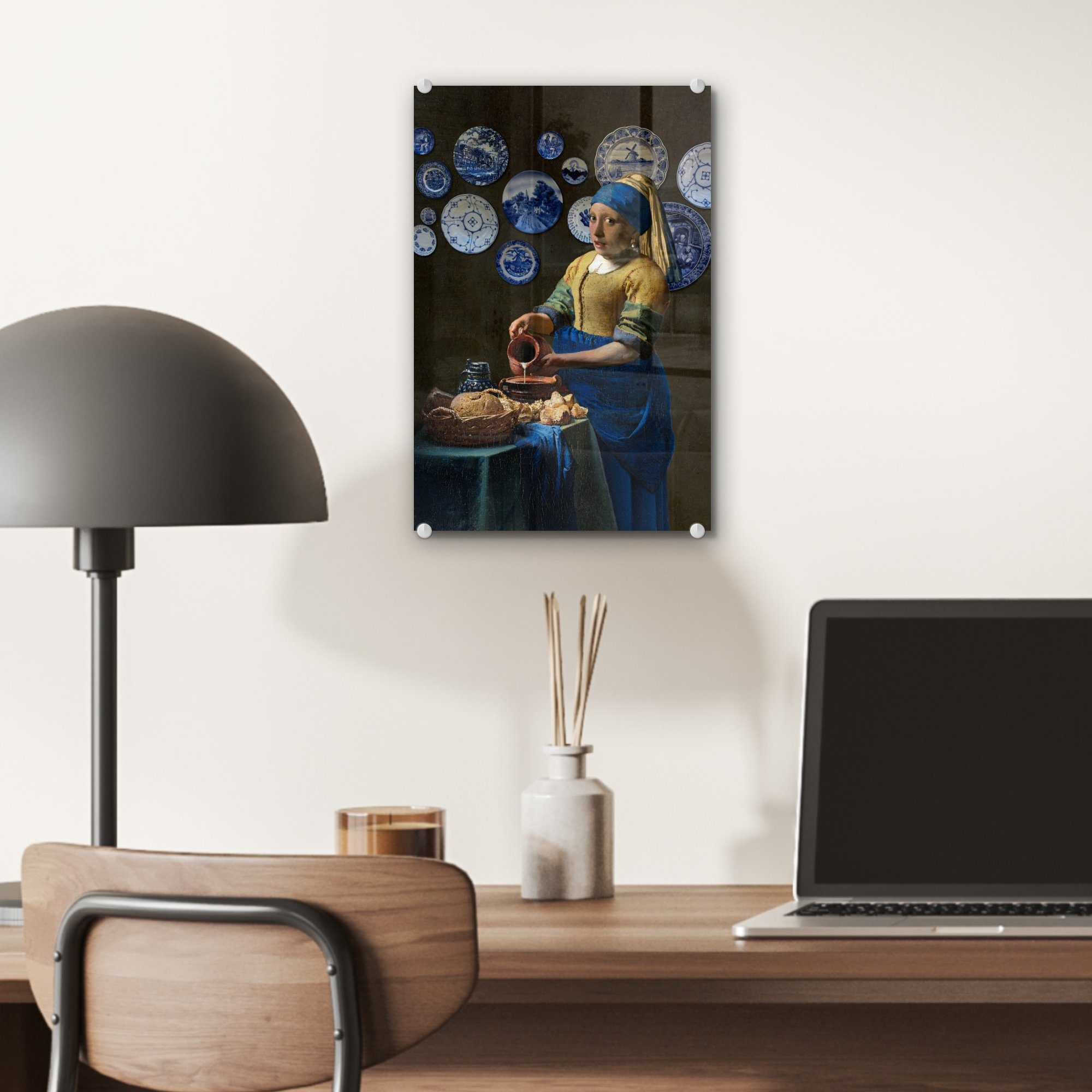 MuchoWow Acrylglasbild Milchmädchen - Foto - - (1 Bilder Glas dem Vermeer mit - Mädchen auf Wandbild Glasbilder St), - Wanddekoration Das Perlenohrring, Glas auf