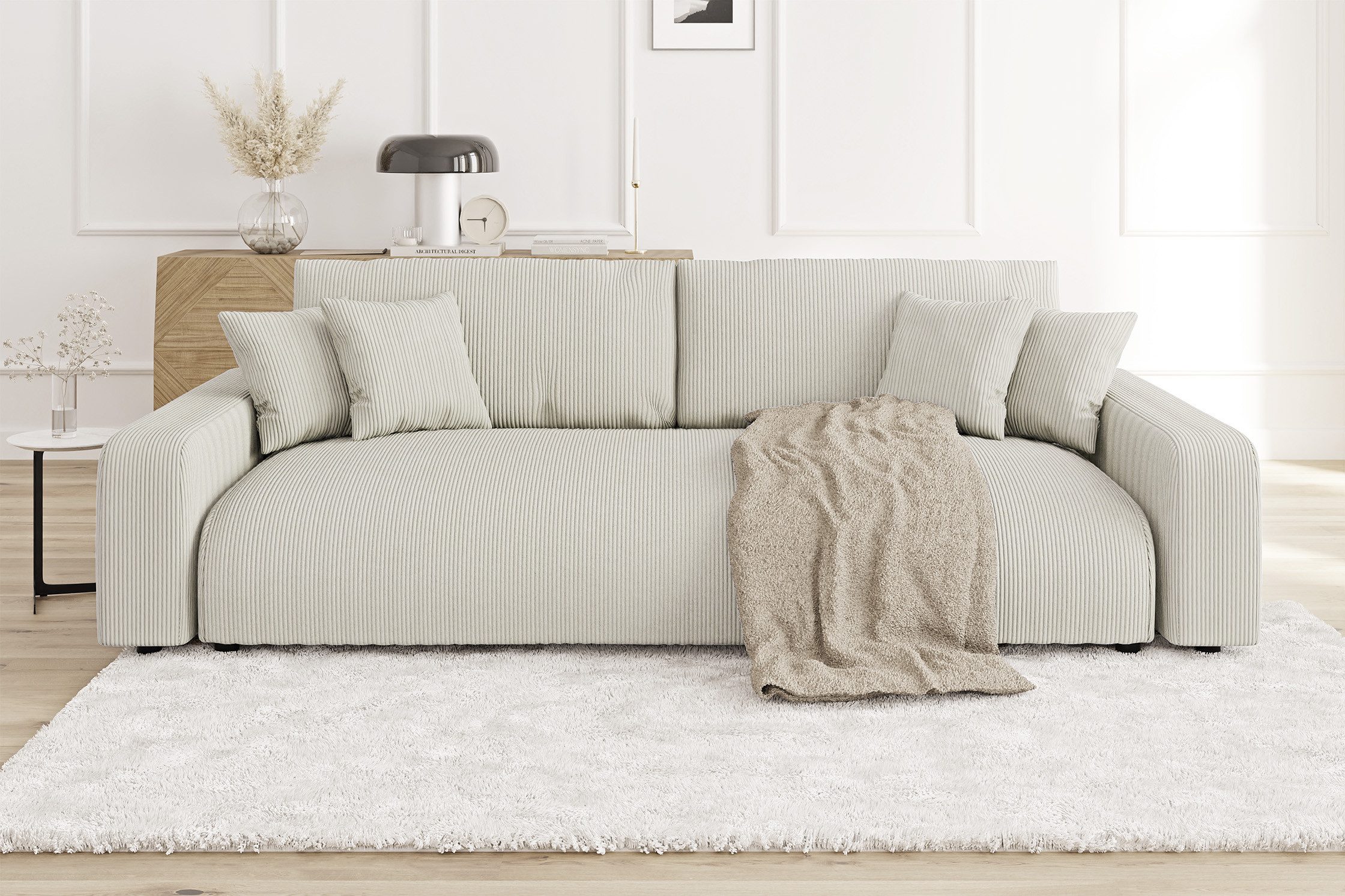 S-Style Möbel Schlafsofa Emma mit Bettkasten in Cord-Stoff