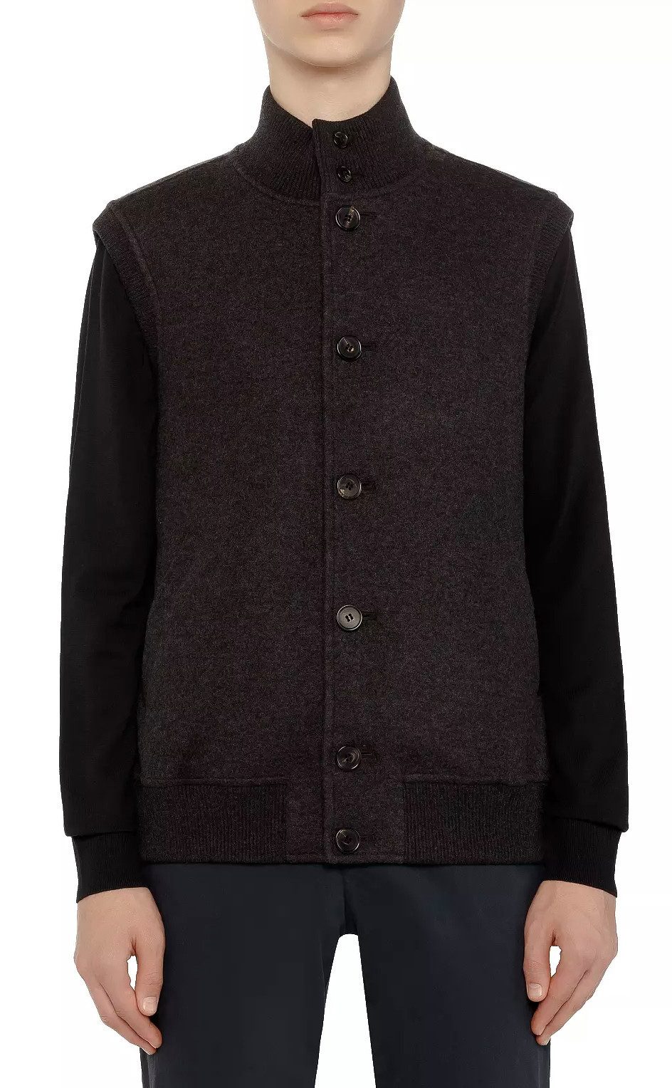 Loro Piana Strickweste Carry Vest Weste Button-Up Gilet Kaschmir Blouson Doppellagige Kaschmir, Rippenstrick an Kragen und Kanten