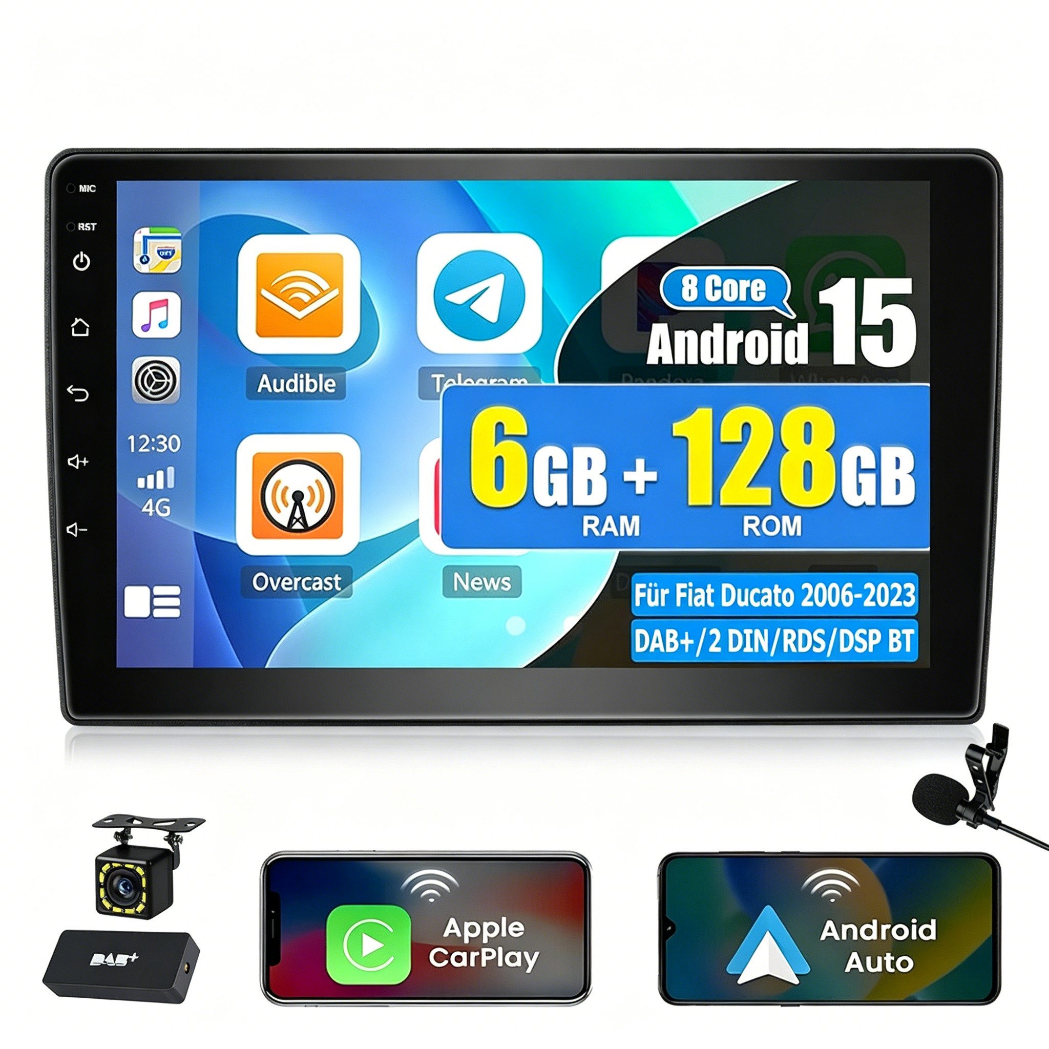 ESSGOO DAB+ Für Fiat Ducato 2006-23 6+128G Android 15 Carplay 4G WIFI GPS Autoradio (RDS, 6GB+128GB, 4G LTE, Digitalradio (DAB), FM, AM, Carplay Android Auto Bluetooth EQ USB GPS Navi WIFI Touchscreen)