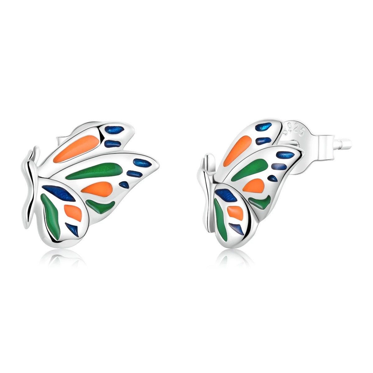 Paar Ohrstecker Zarte Ohrstecker "Bunter Schmetterling", 925er Silber, Emaille