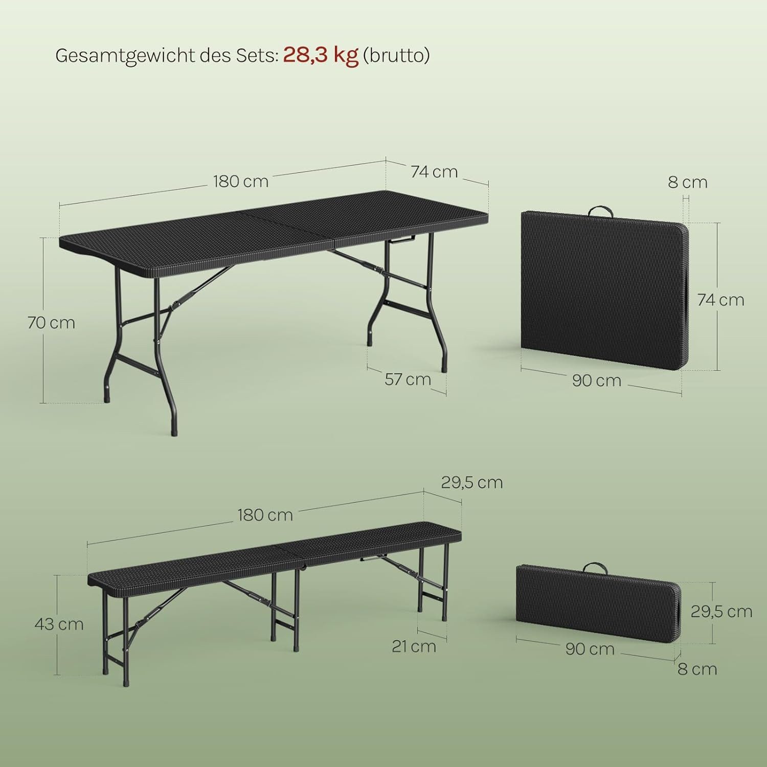 Woltu Bierzeltgarnitur, (3), Campingtisch & 2 Bierbank mit Tragegriffe klappbar
