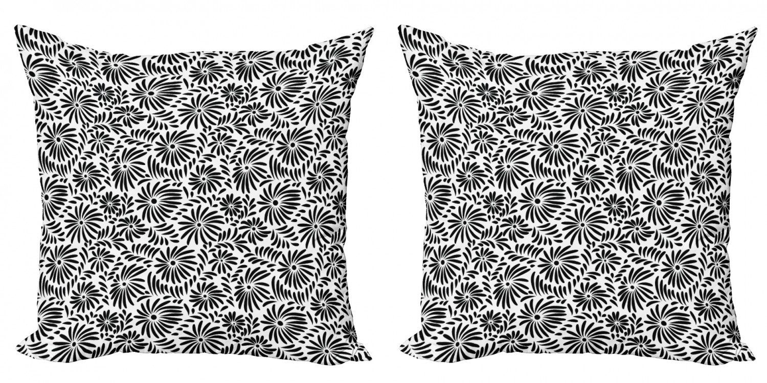 Kissenbezüge Modern weiß Doppelseitiger Abakuhaus einfache (2 und Accent Digitaldruck, Stück), Blumen Schwarz