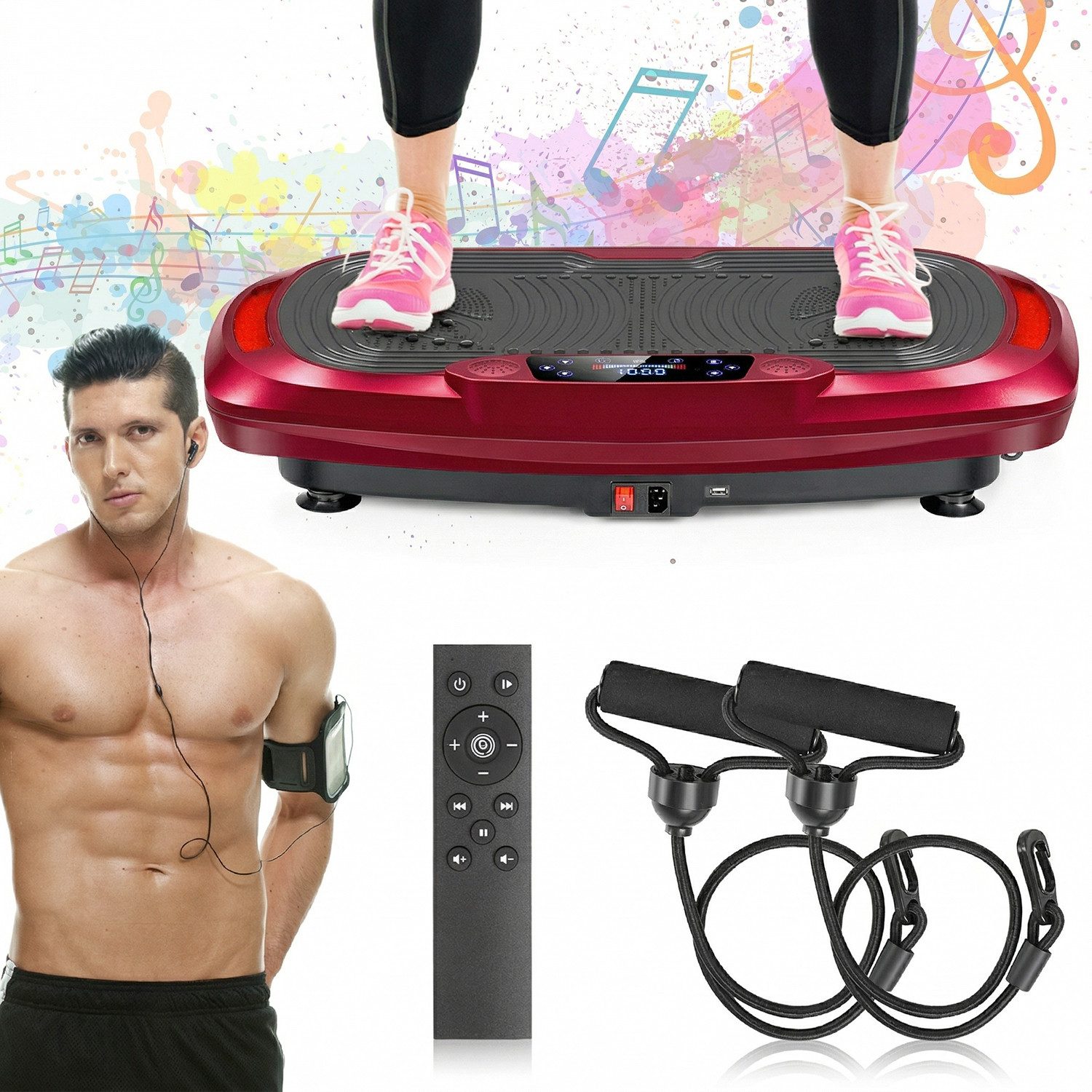 kehot Vibrationsplatte 4D Vibrationsplatte mit 3 Motoren–Profi Ganzkörpertraining für zuhause, 300 W, 120 Intensitätsstufen, (5 Programme, Bluetooth-Musik & Magnet-Massage, Einfache Bedienung), inkl. Trainingsbänder, Fernbedienung für effektives Heimtraining,200kg