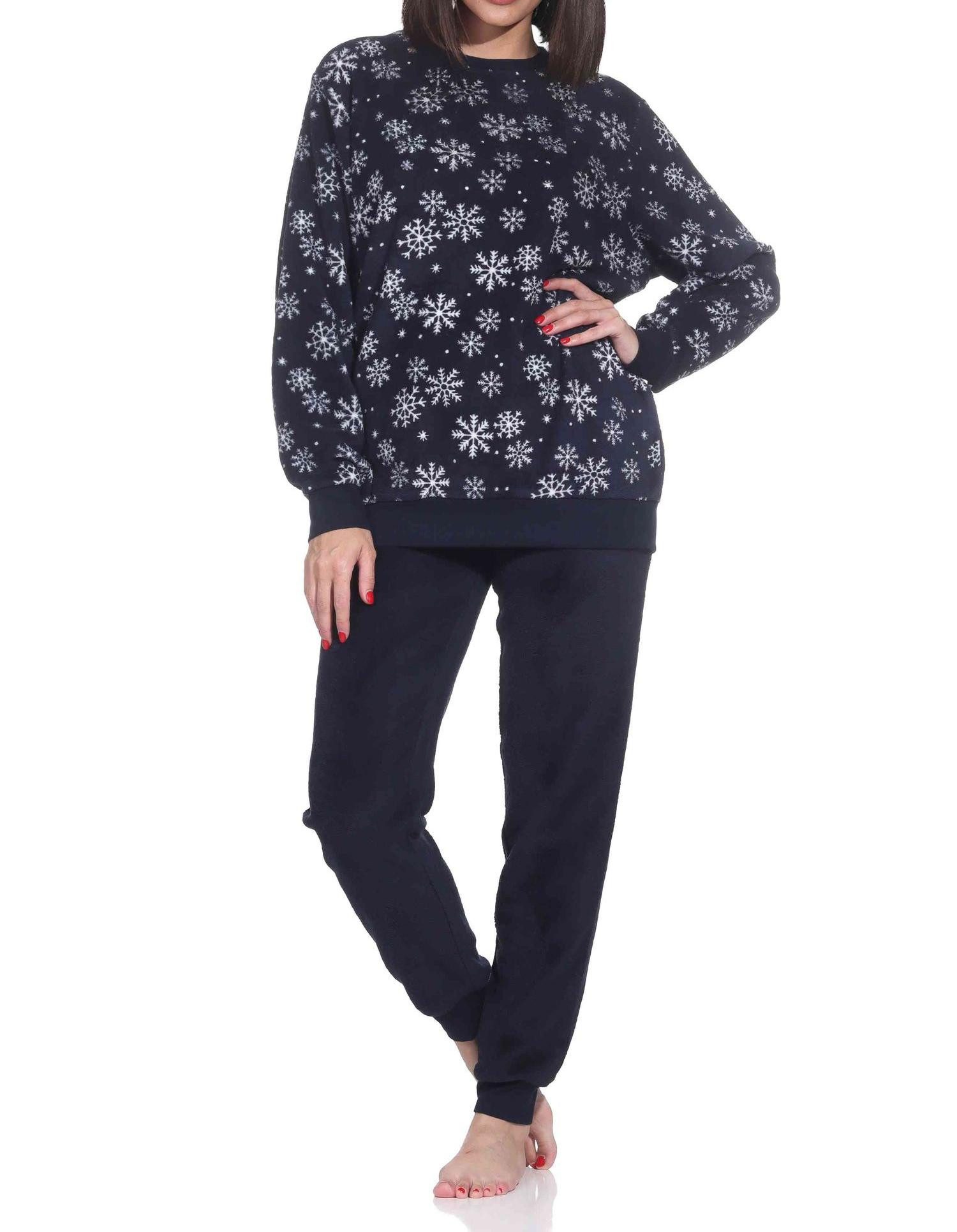 Normann Pyjama Kuschelig warmer Damen Schlafanzug lang mit Bündchen aus Coralfleece