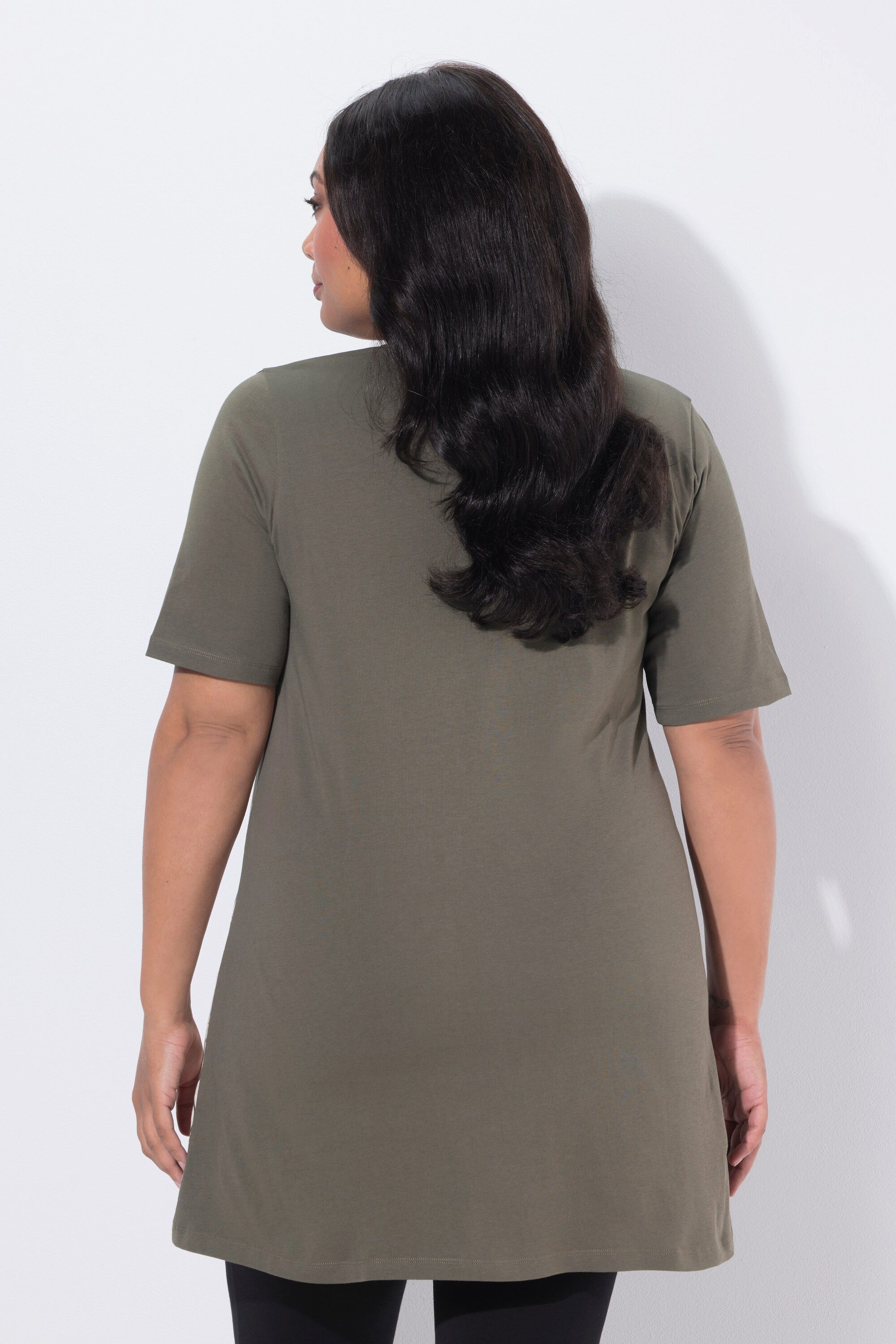 Ulla Popken Longshirt Longshirt A-Linie Tunika-Ausschnitt Halbarm