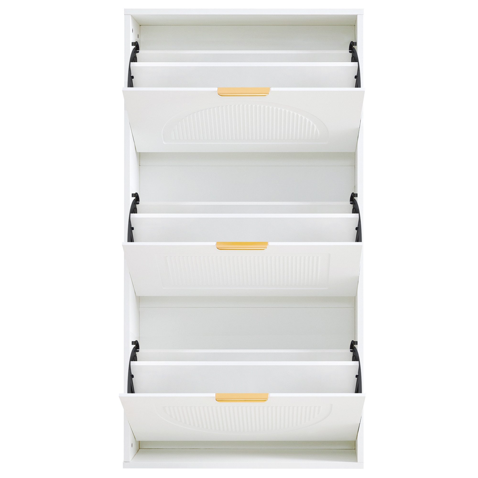 Flieks Schuhschrank (B60/T24/H114 cm, 1-St., ca 12 Paar Schuhe) Schuhregal mit 3 Klappen Schuhkipper Schuhkommode Weiß, Breite 60 cm – Bild 4 von 5