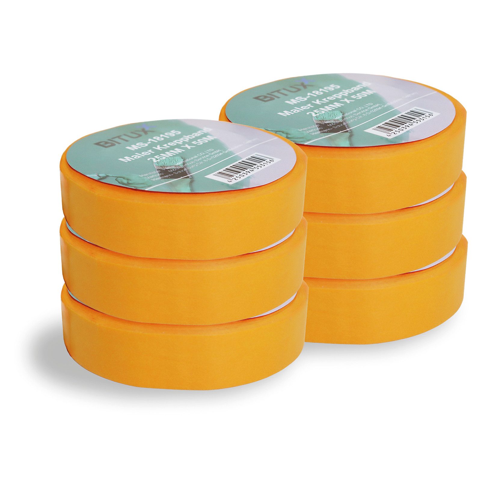 Bituxx Kreppband 25mm breit 50m pro Rolle (Sparset, 6-St., MS-18410)
