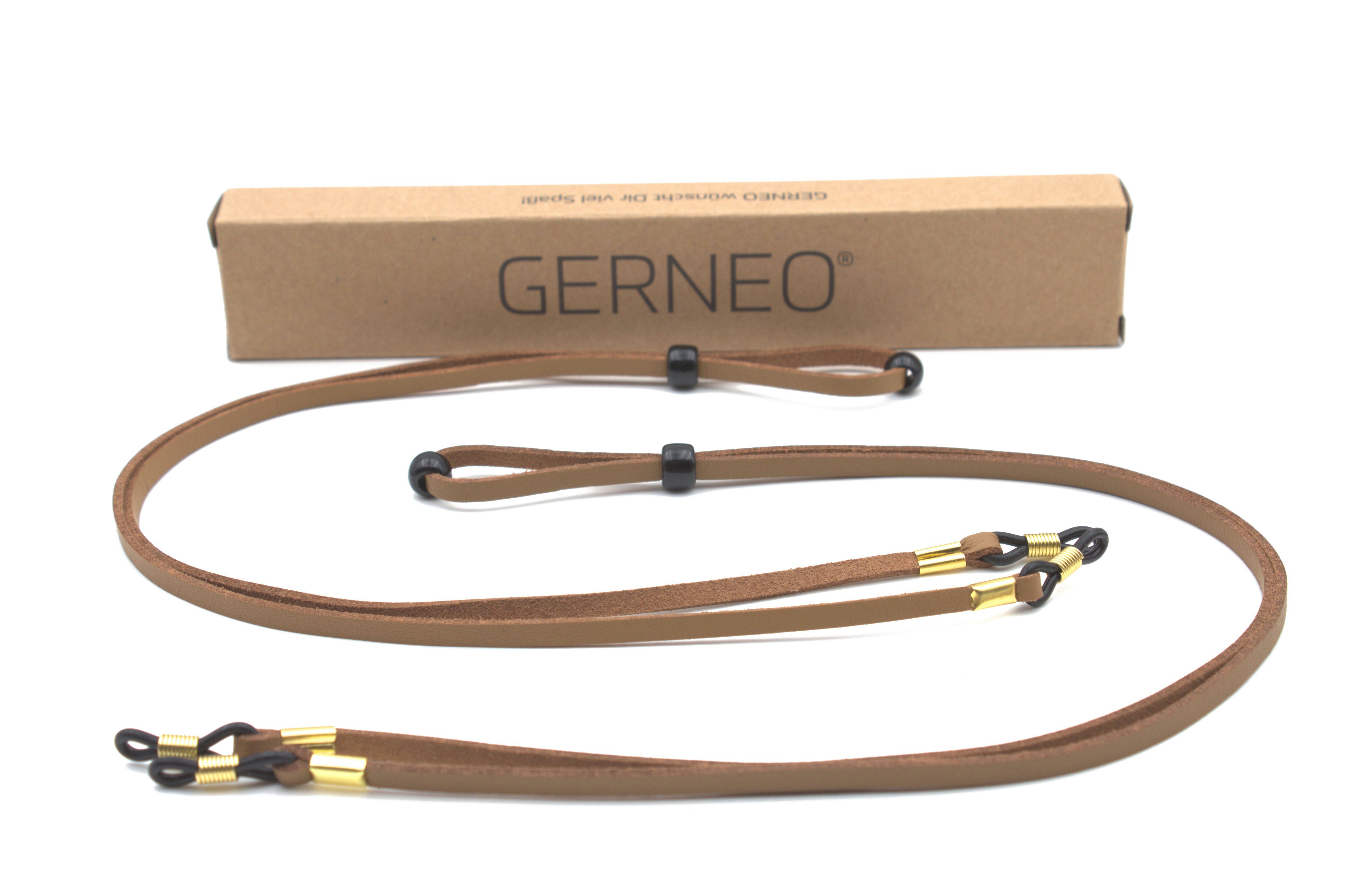 GERNEO Brillenband GERNEO® - Bilbao – hochwertiges Brillenband Leder- & Wildlederoptik, PU Brillenkordel – Band schwarz & hellbraun – Halterungen gold 2x-Braun