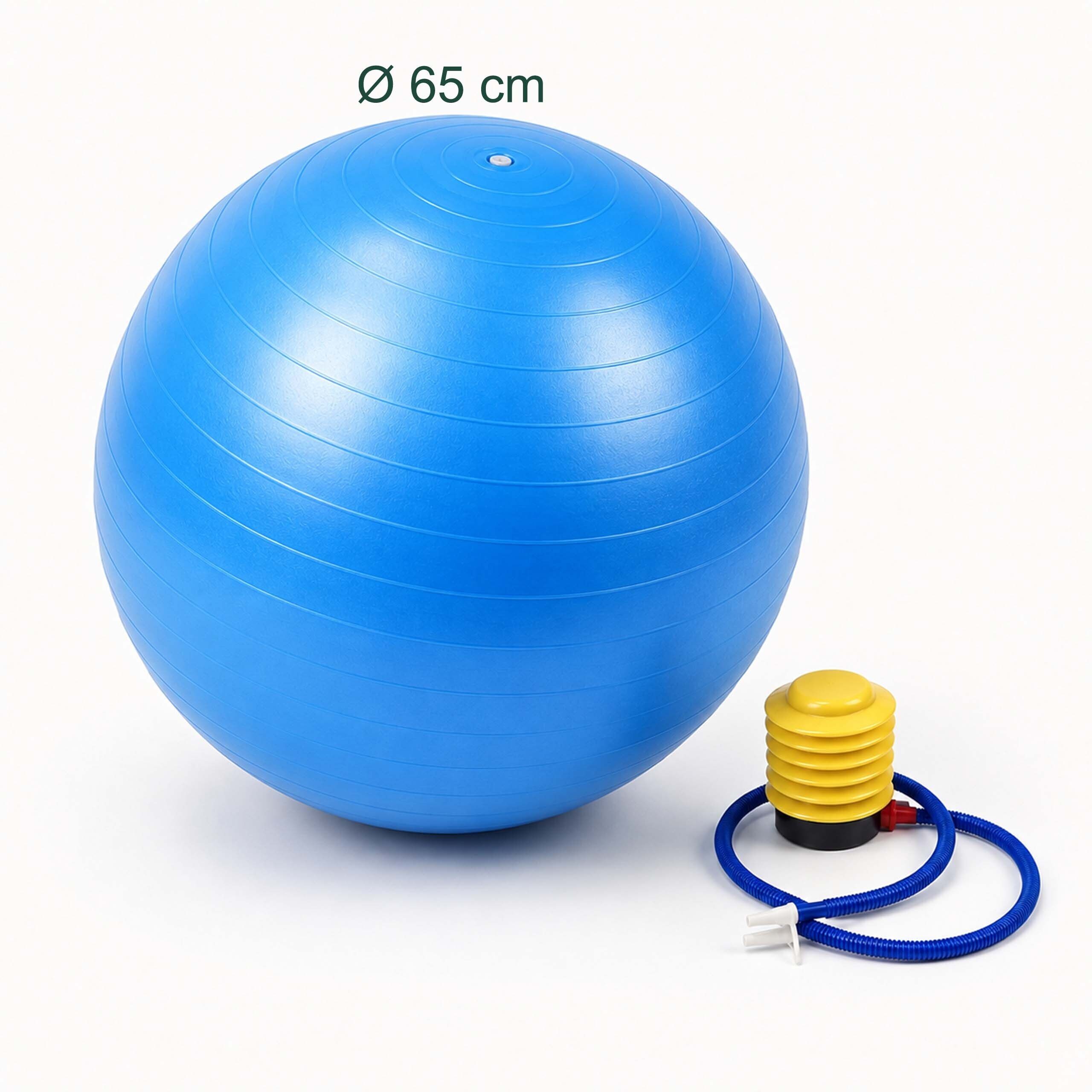 relaxdays Gymnastikball mit Luftpumpe (3-St), blau, Ø 65 cm – Bild 4 von 5