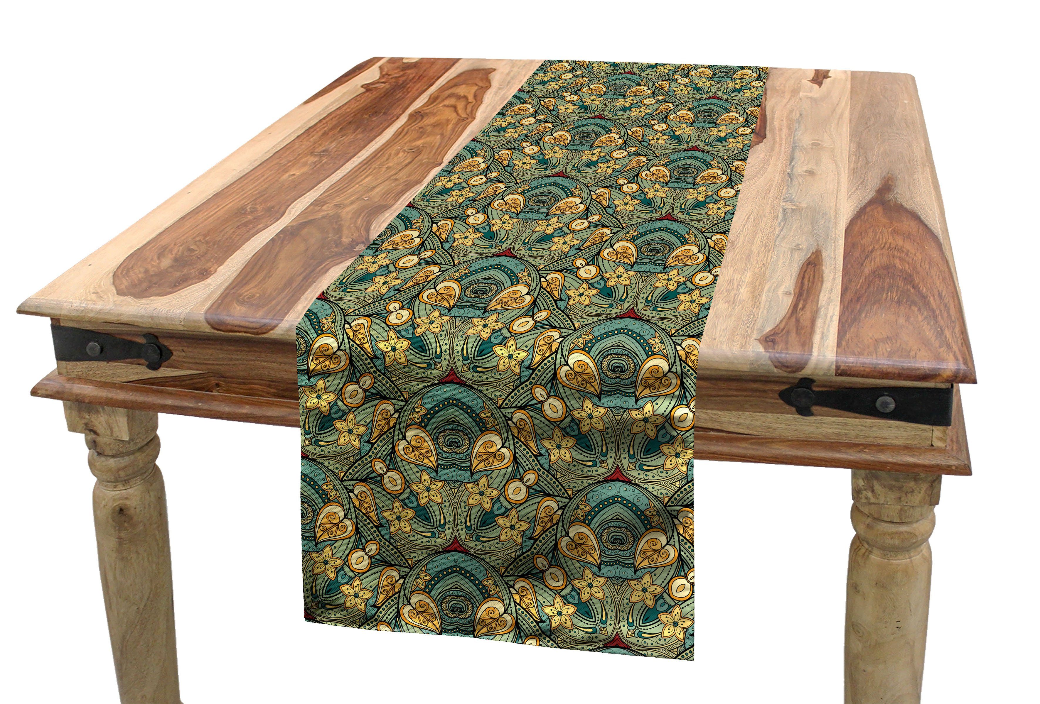 Abakuhaus Tischläufer Esszimmer Küche Rechteckiger Dekorativer Tischläufer, Ethnische Ornamentale Vintage-Layout