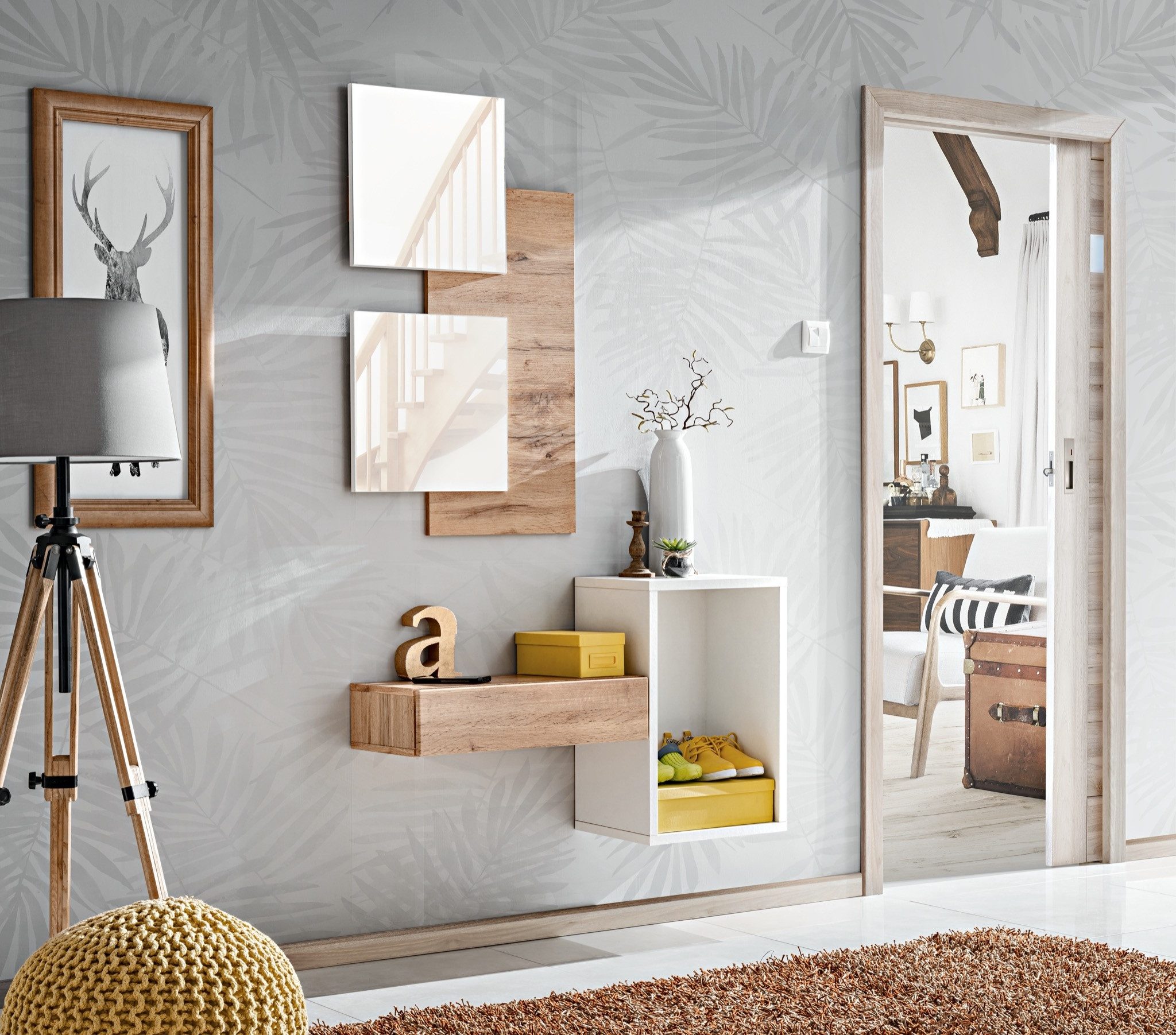 Raumhirsch Furniture Wandpaneel Holzpaneel, Paneele, Akustikpaneel, Lamellenpaneel, (Maße: 60 x 4 x 100 cm (mit 2 Spiegeln, Einfache Montage) Platzsparendes Design, Moderne Optik, Ideal für Flur und Garderobe