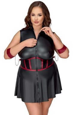 Cottelli Bondage Minikleid Wetlook Kleid mit Reißverschluss Plus Size - schwarz