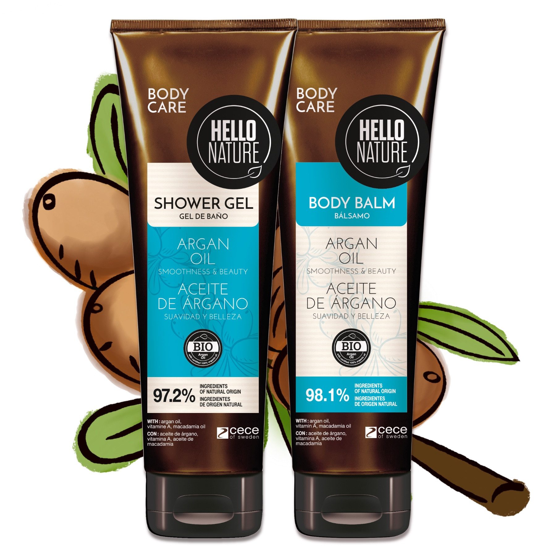 Hello Nature Hautpflege-Set Körperpflege Set Arganöl Duschgel Body Butter Balm Körperöl, Hautpflegeset, Körperpflege, Gesichtspflege, Hello Nature